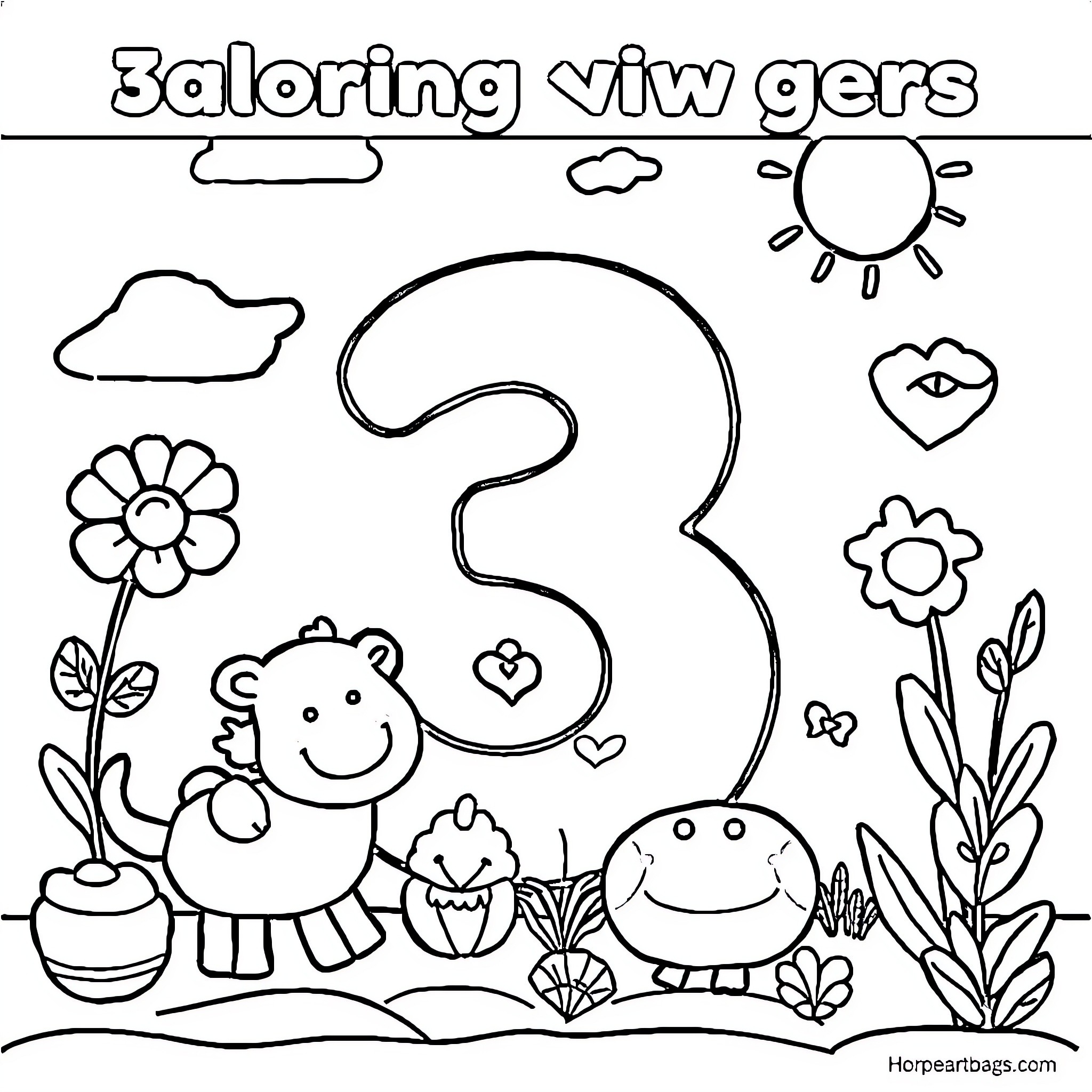 Printable fun animals and nature scene Coloring Page (free black-and-white line drawing printable PDF for all, from beginners to advanced learners, including children, teens, adults, and seniors)