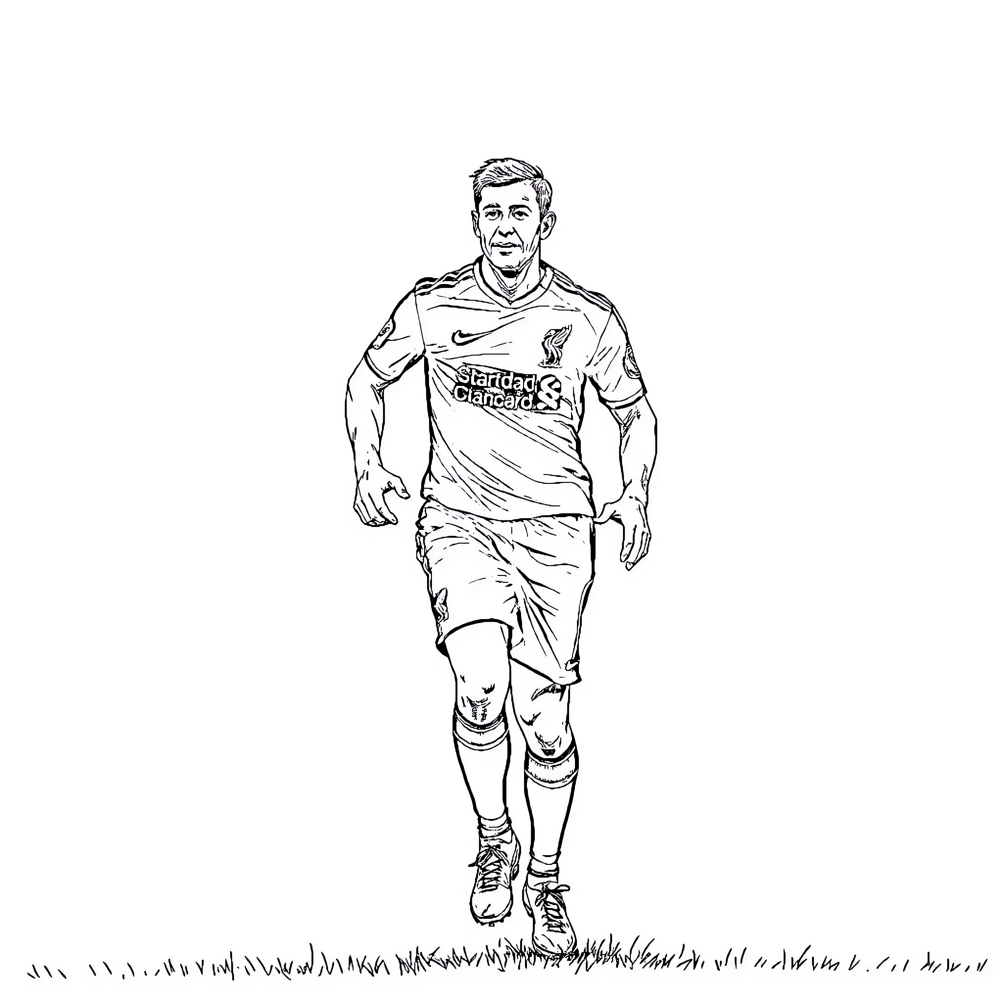 Paul Scholes walking with football jersey Coloring Page (free black-and-white line drawing printable PDF for all, from beginners to advanced learners, including children, teens, adults, and seniors)