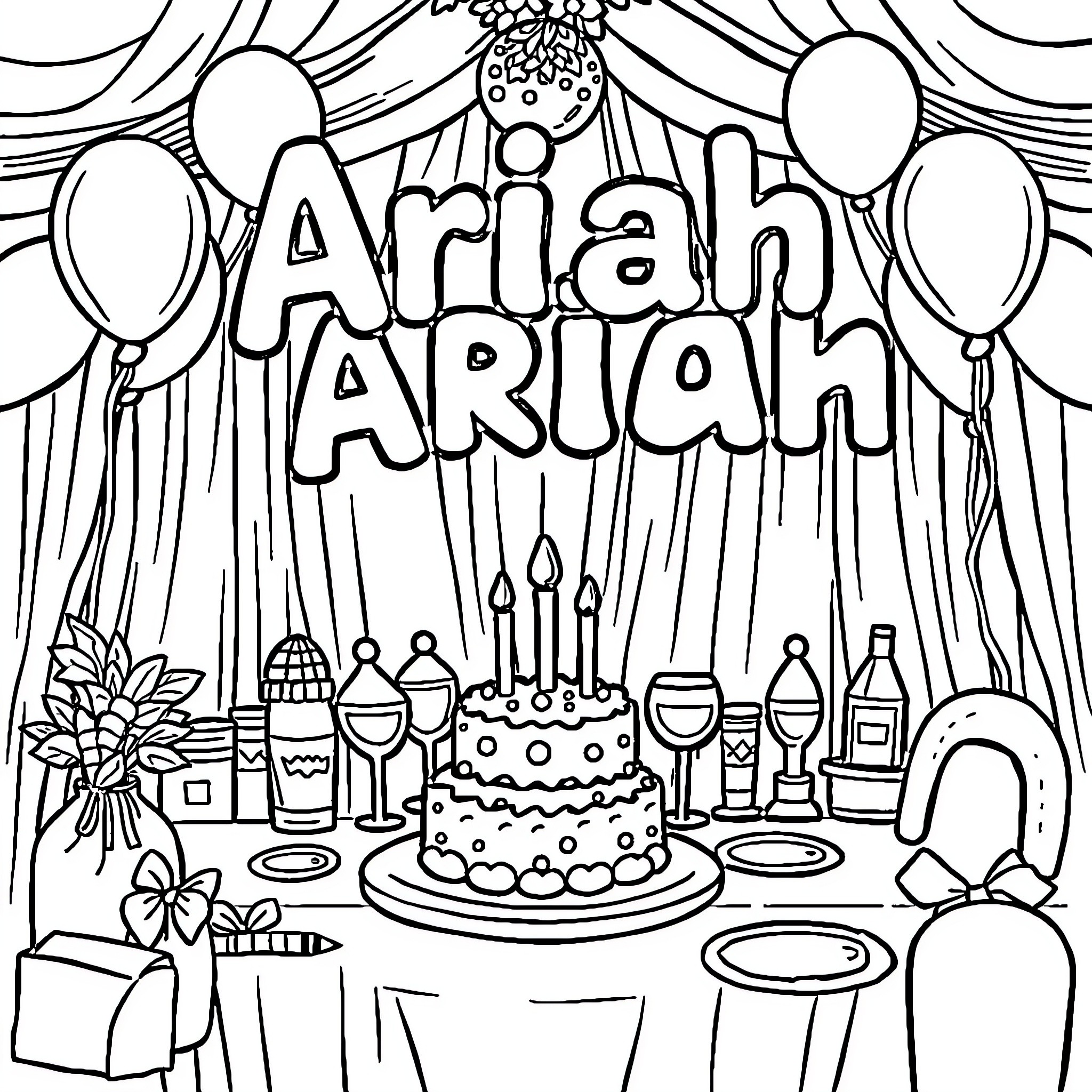 Bluey's Birthday Party Celebration Coloring Page (free black-and-white line drawing printable PDF for all, from beginners to advanced learners, including children, teens, adults, and seniors)