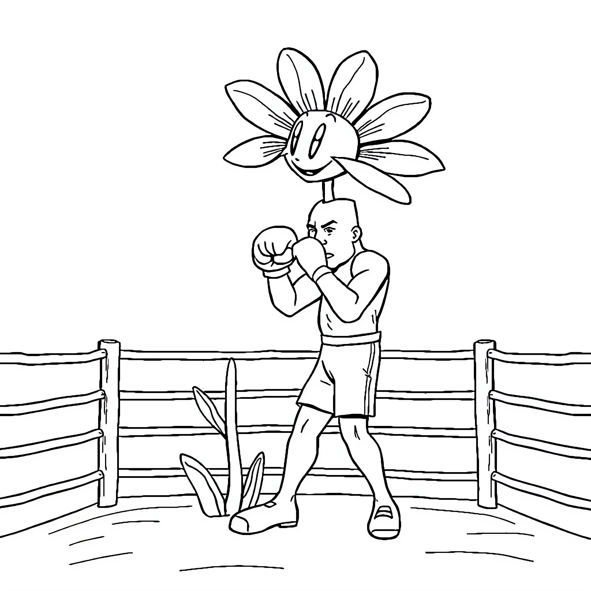 Daisy the boxer fights in the ring Coloring Page (free black-and-white line drawing printable PDF for all, from beginners to advanced learners, including children, teens, adults, and seniors)