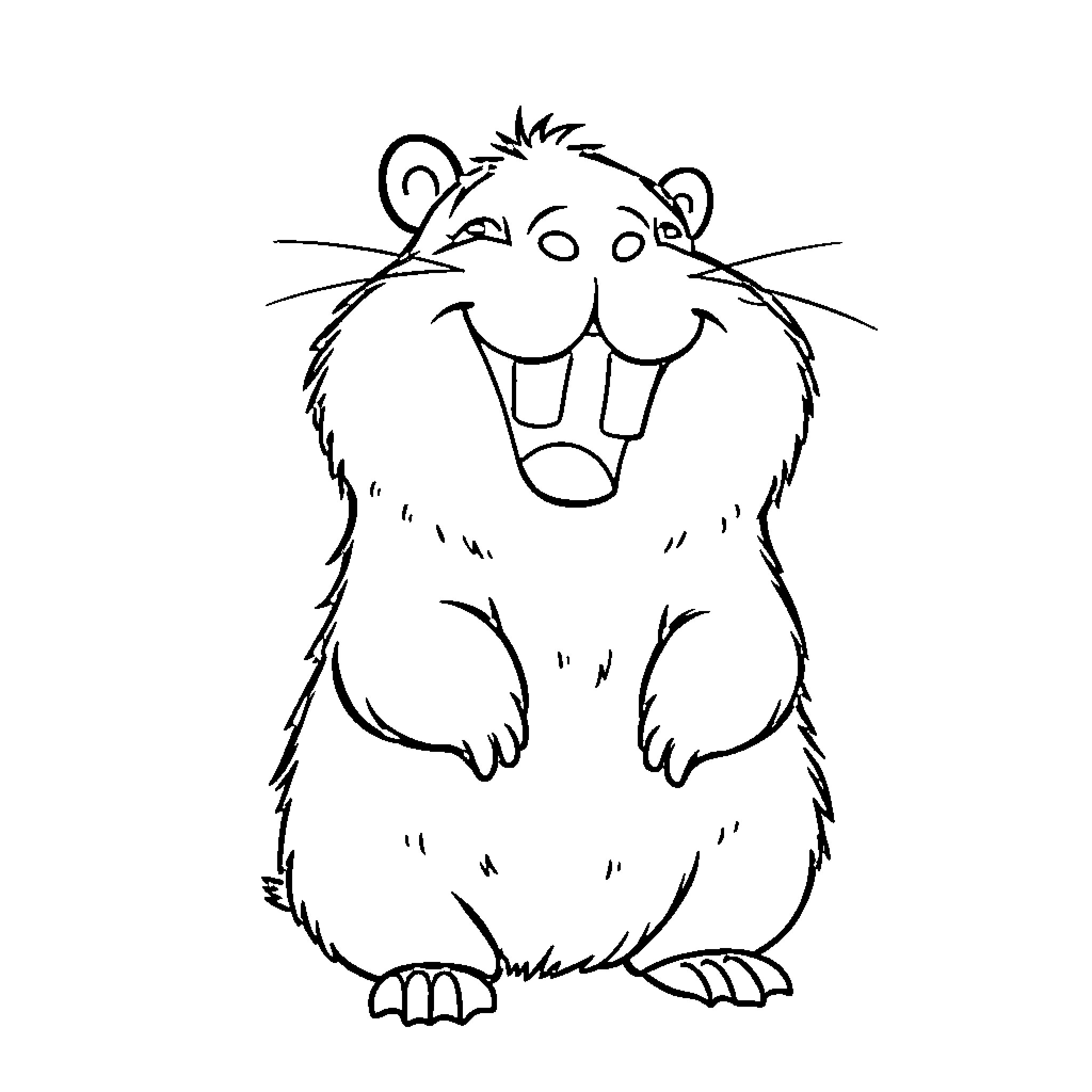 Capybara with a happy expression Coloring Page (free black-and-white line drawing printable PDF for all, from beginners to advanced learners, including children, teens, adults, and seniors)