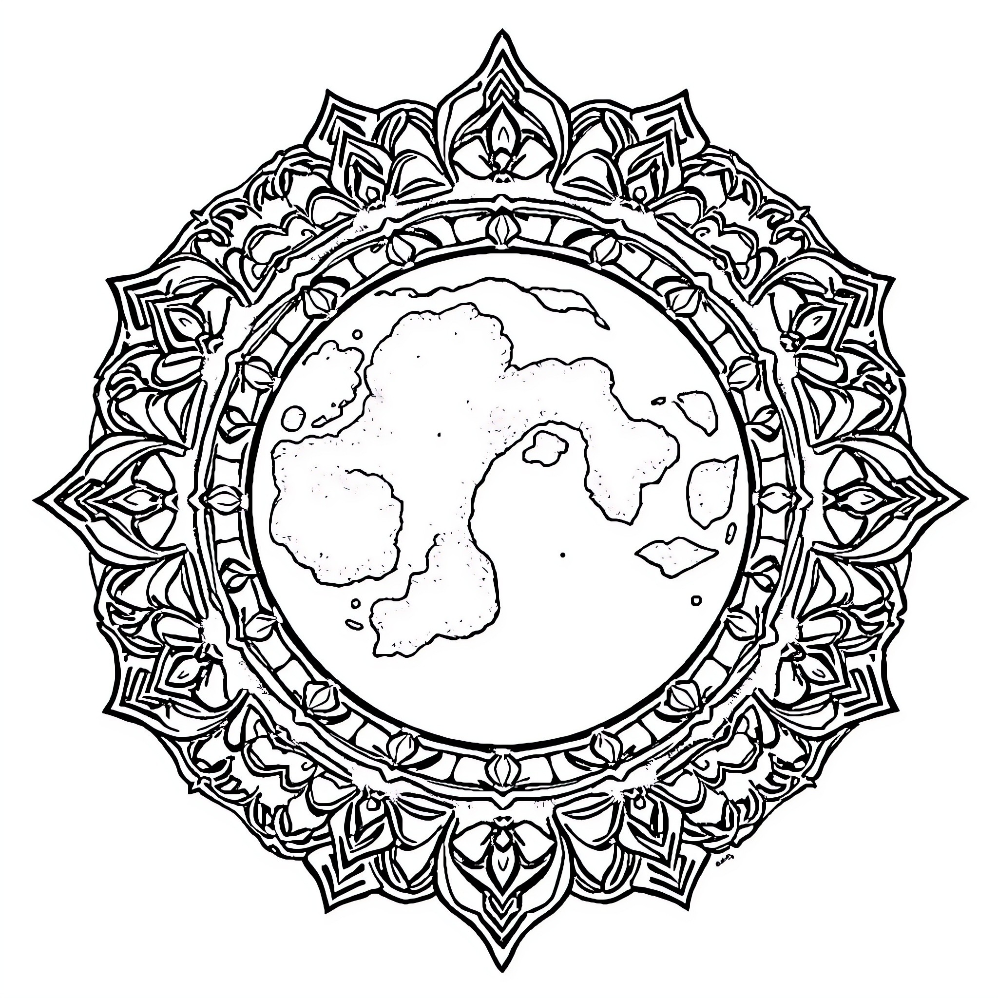 Moon's Celestial Embrace Coloring Page (free black-and-white line drawing printable PDF for all, from beginners to advanced learners, including children, teens, adults, and seniors)