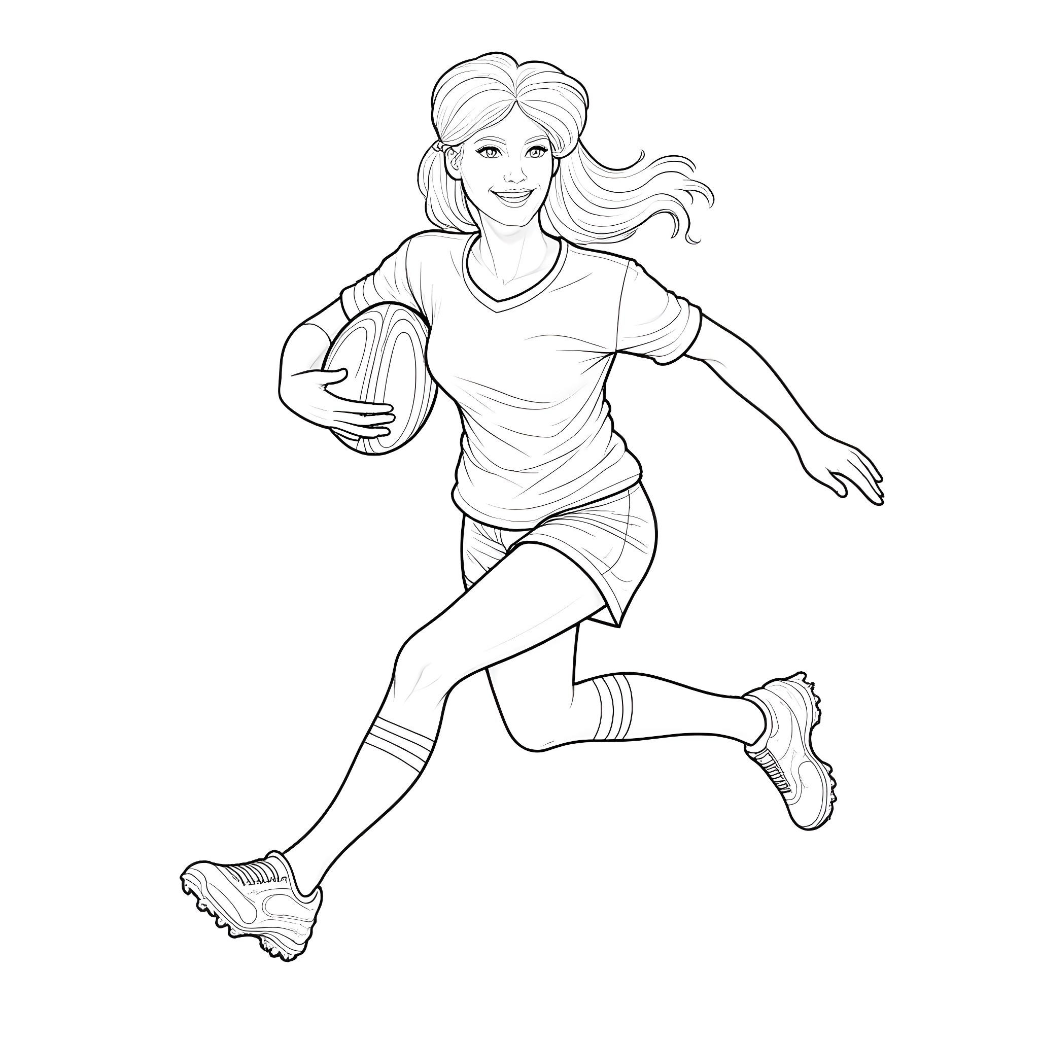 Princess Running Joyfully with a Ball Coloring Page (free black-and-white line drawing printable PDF for all, from beginners to advanced learners, including children, teens, adults, and seniors)