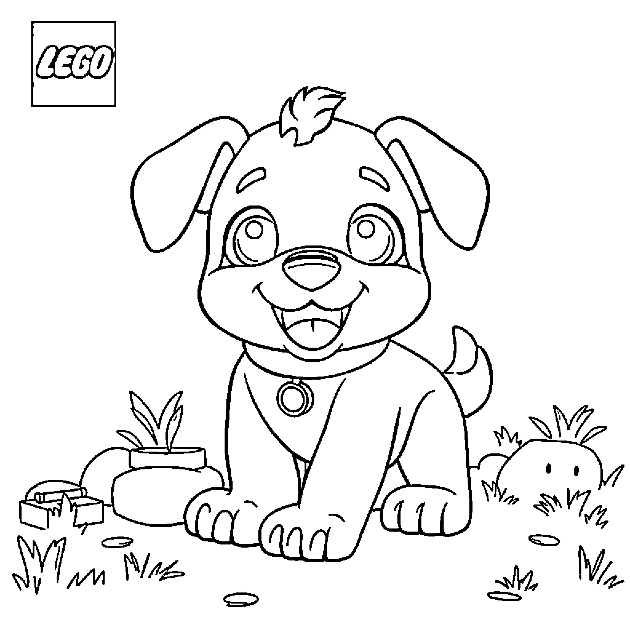 Bluey the playful puppy in the garden Coloring Page (free black-and-white line drawing printable PDF for all, from beginners to advanced learners, including children, teens, adults, and seniors)