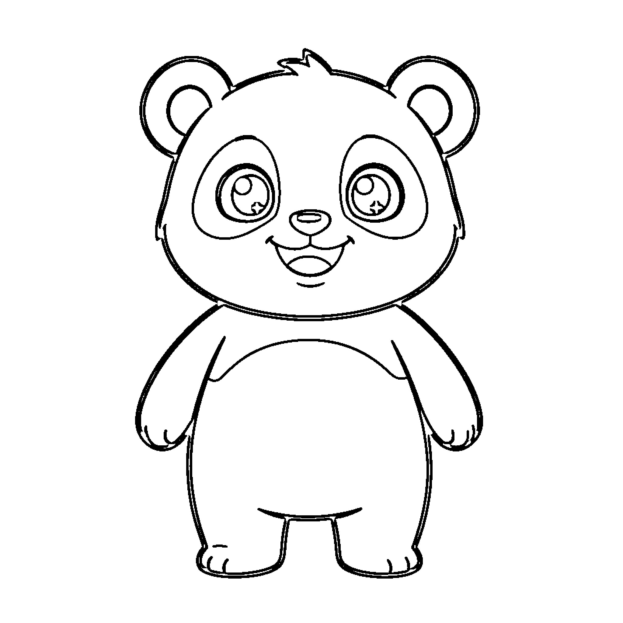 Panda bear with large eyes and cheerful expression Coloring Page (free black-and-white line drawing printable PDF for all, from beginners to advanced learners, including children, teens, adults, and seniors)