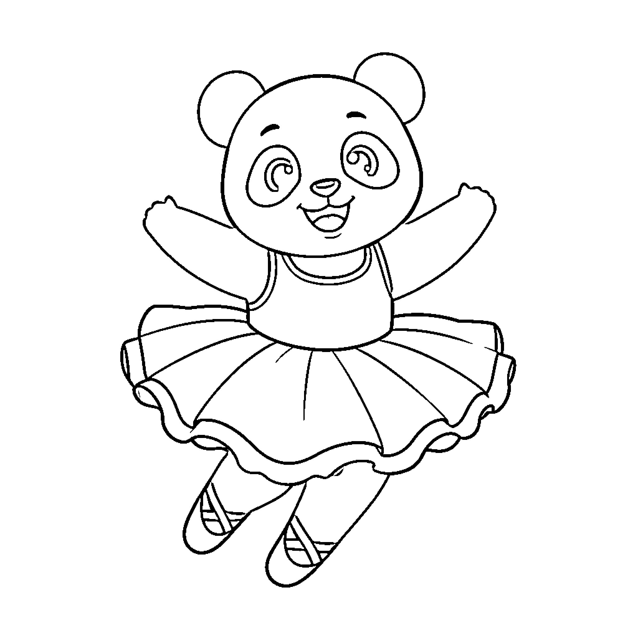 Panda ballerina dancing gracefully Coloring Page (free black-and-white line drawing printable PDF for all, from beginners to advanced learners, including children, teens, adults, and seniors)