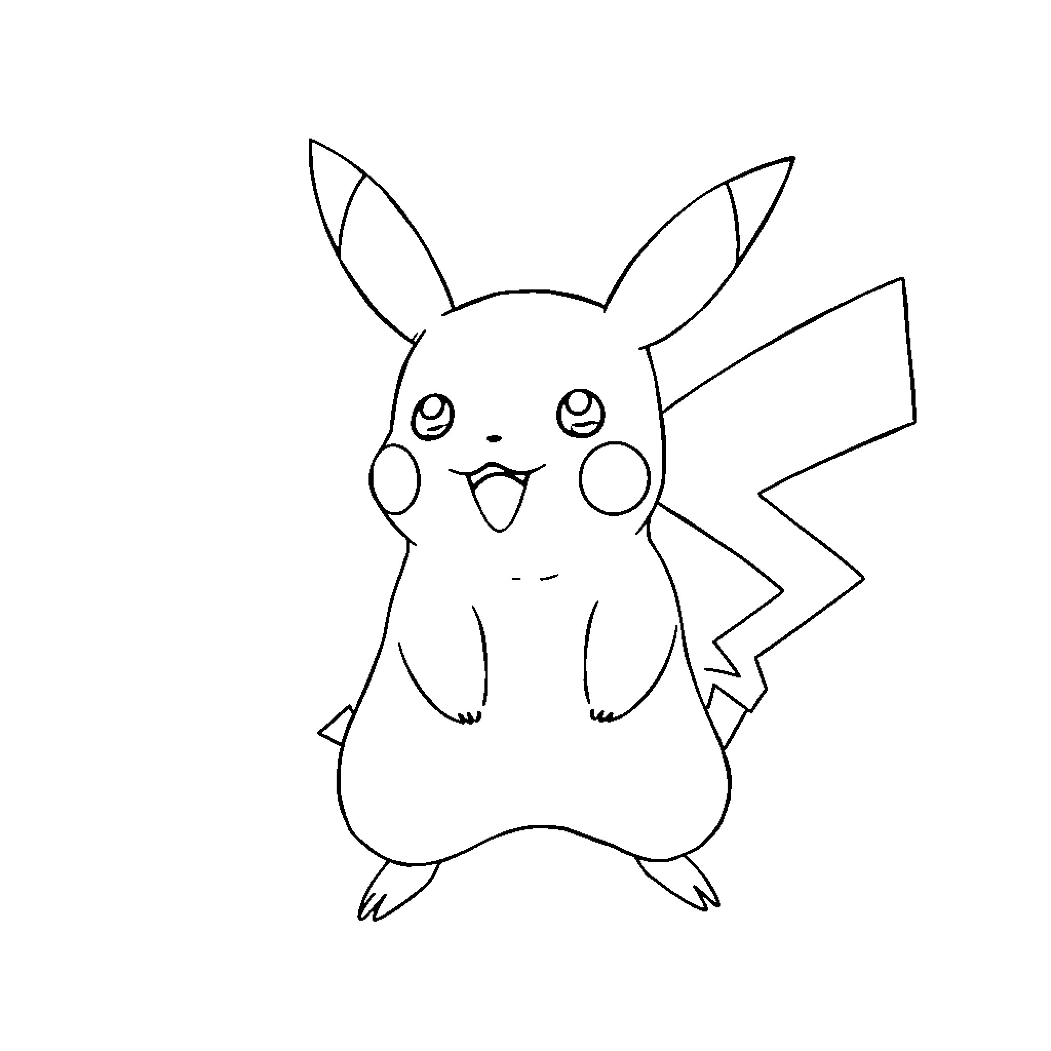 Pikachu waving and smiling Coloring Page (free black-and-white line drawing printable PDF for all, from beginners to advanced learners, including children, teens, adults, and seniors)