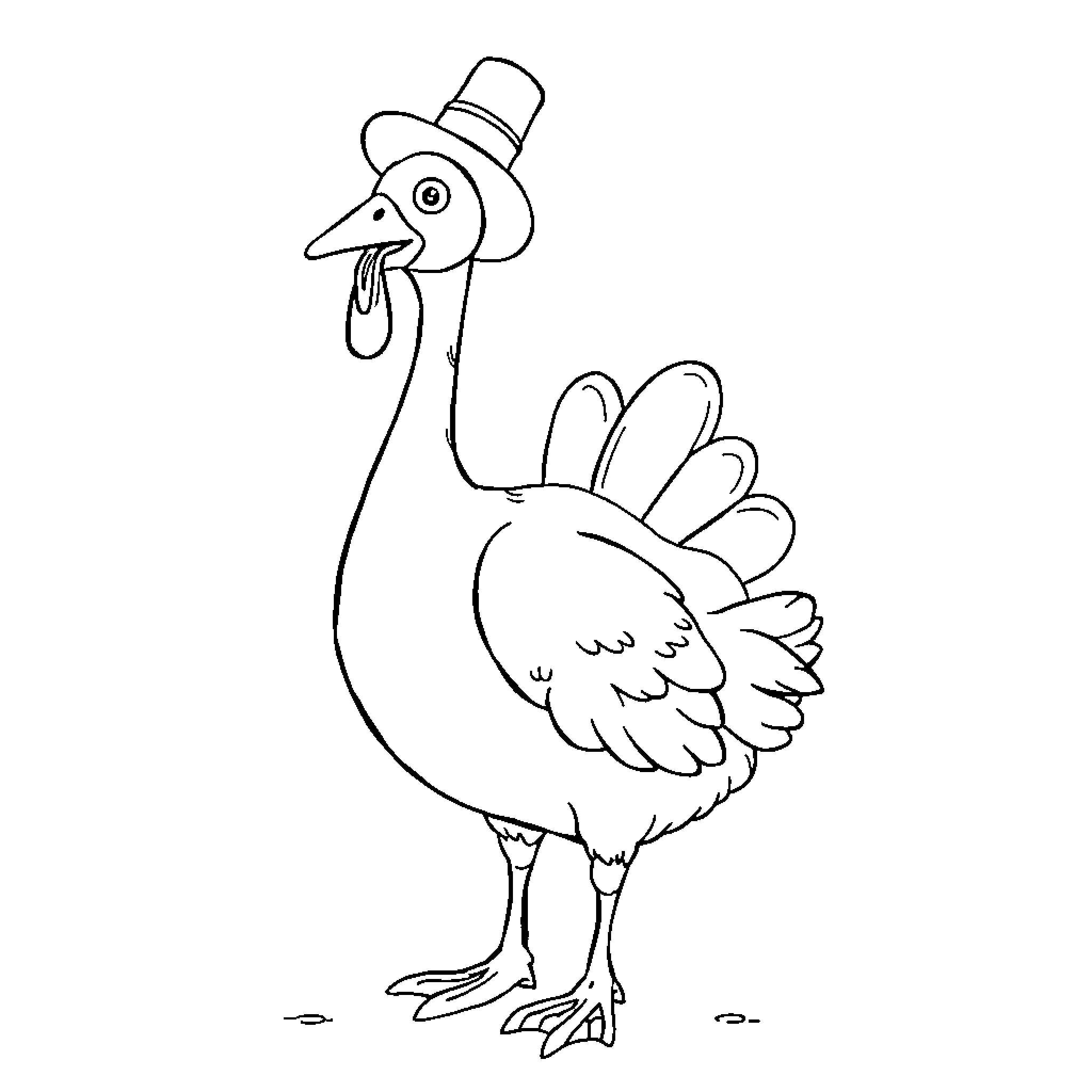 Goose wearing a hat and looking surprised Coloring Page (free black-and-white line drawing printable PDF for all, from beginners to advanced learners, including children, teens, adults, and seniors)