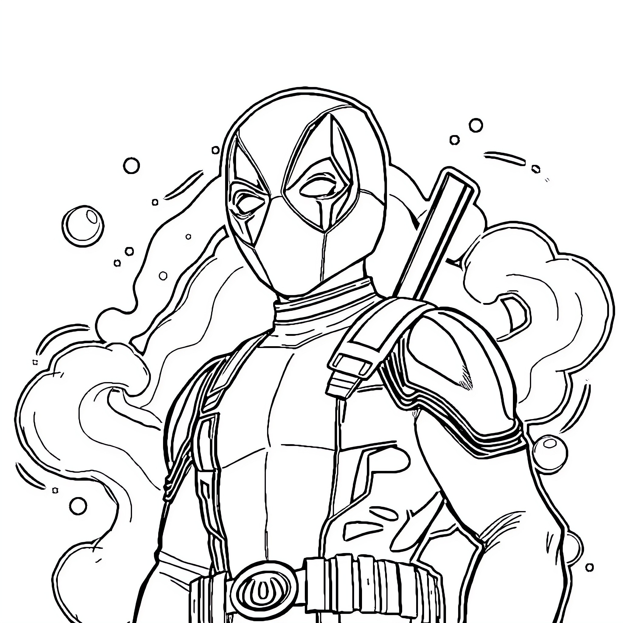 Pepe the Heroic Mercenary in Action Coloring Page (free black-and-white line drawing printable PDF for all, from beginners to advanced learners, including children, teens, adults, and seniors)