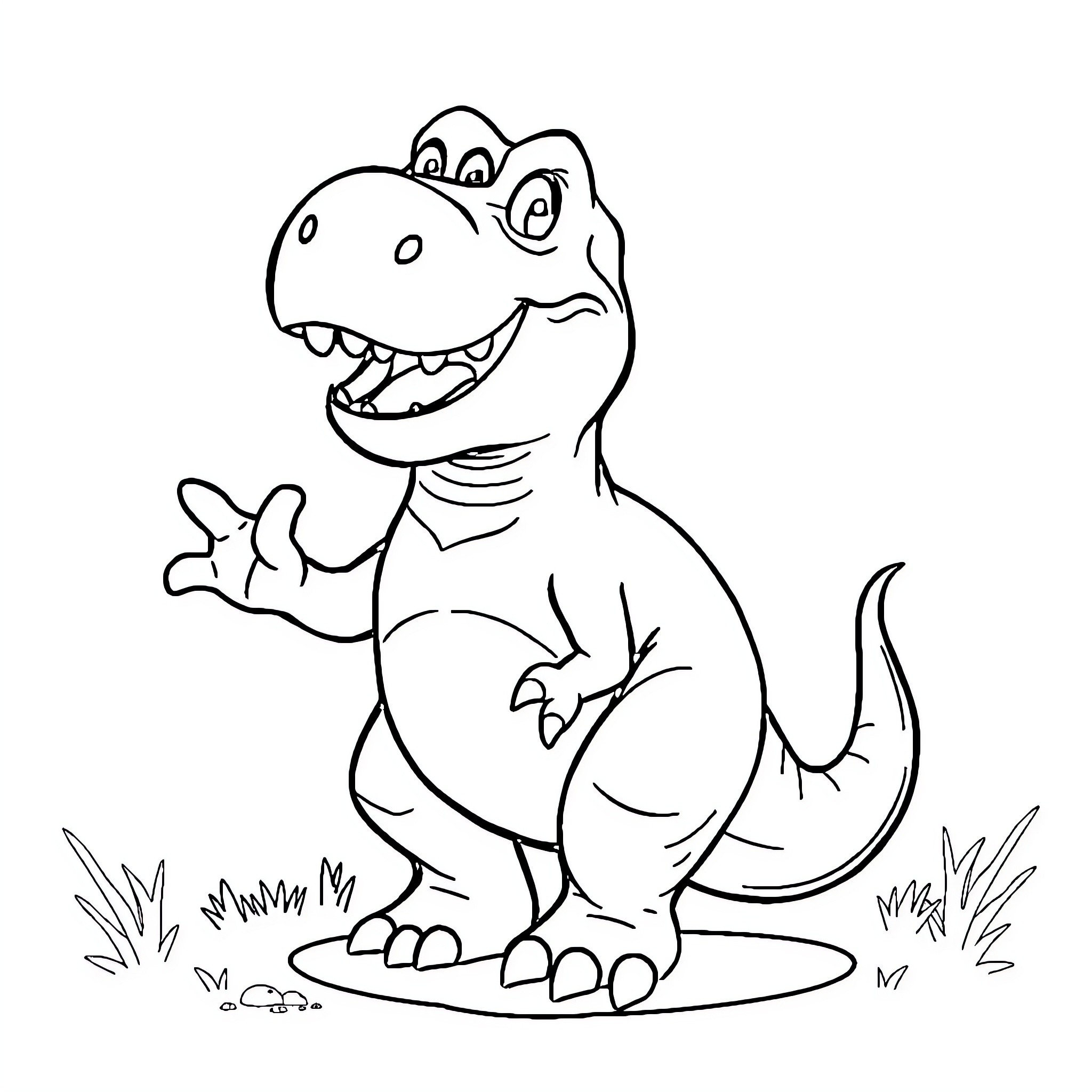 T-Rex showing off playful expression in the wild Coloring Page (free black-and-white line drawing printable PDF for all, from beginners to advanced learners, including children, teens, adults, and seniors)