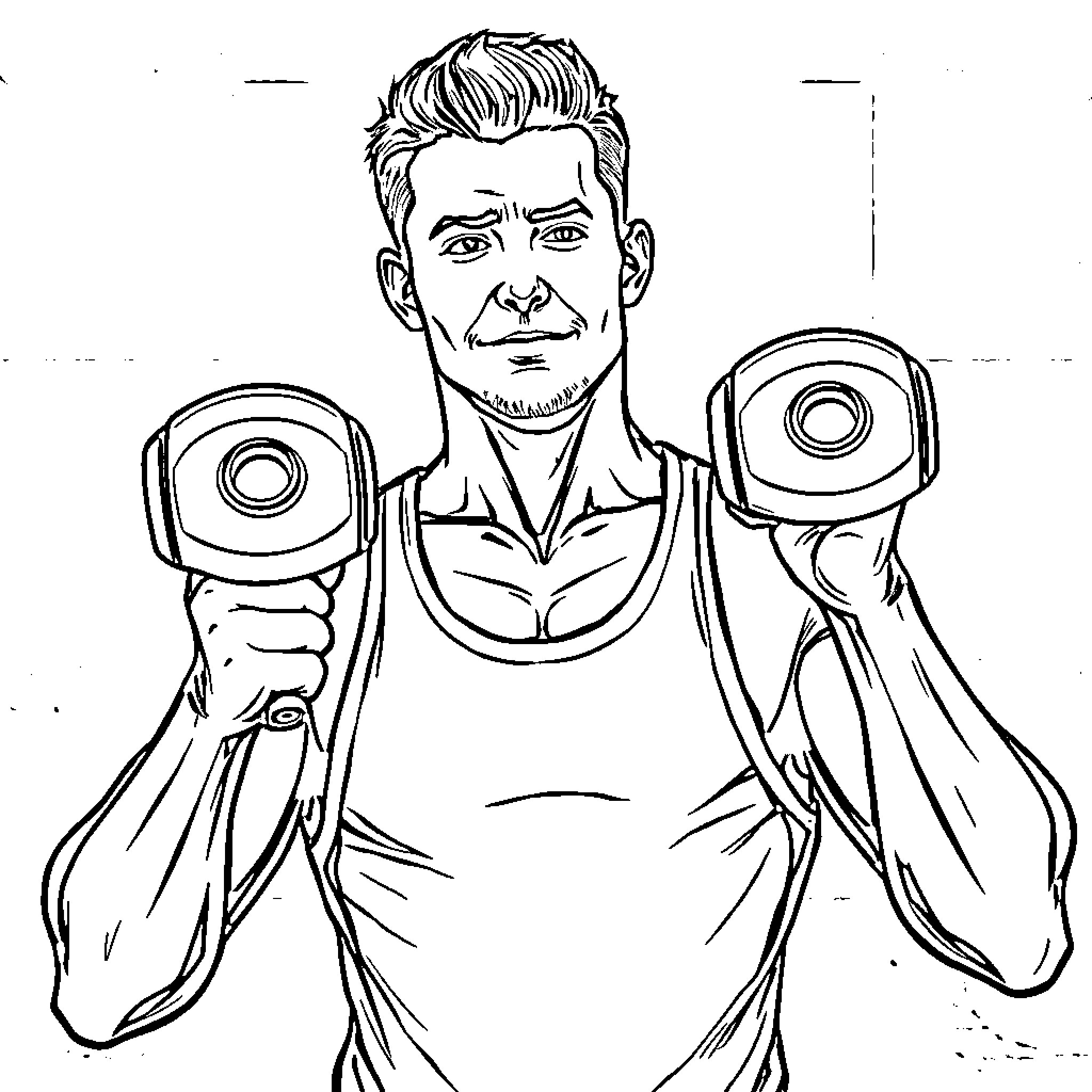 Man wielding heavy workout equipment Coloring Page (free black-and-white line drawing printable PDF for all, from beginners to advanced learners, including children, teens, adults, and seniors)
