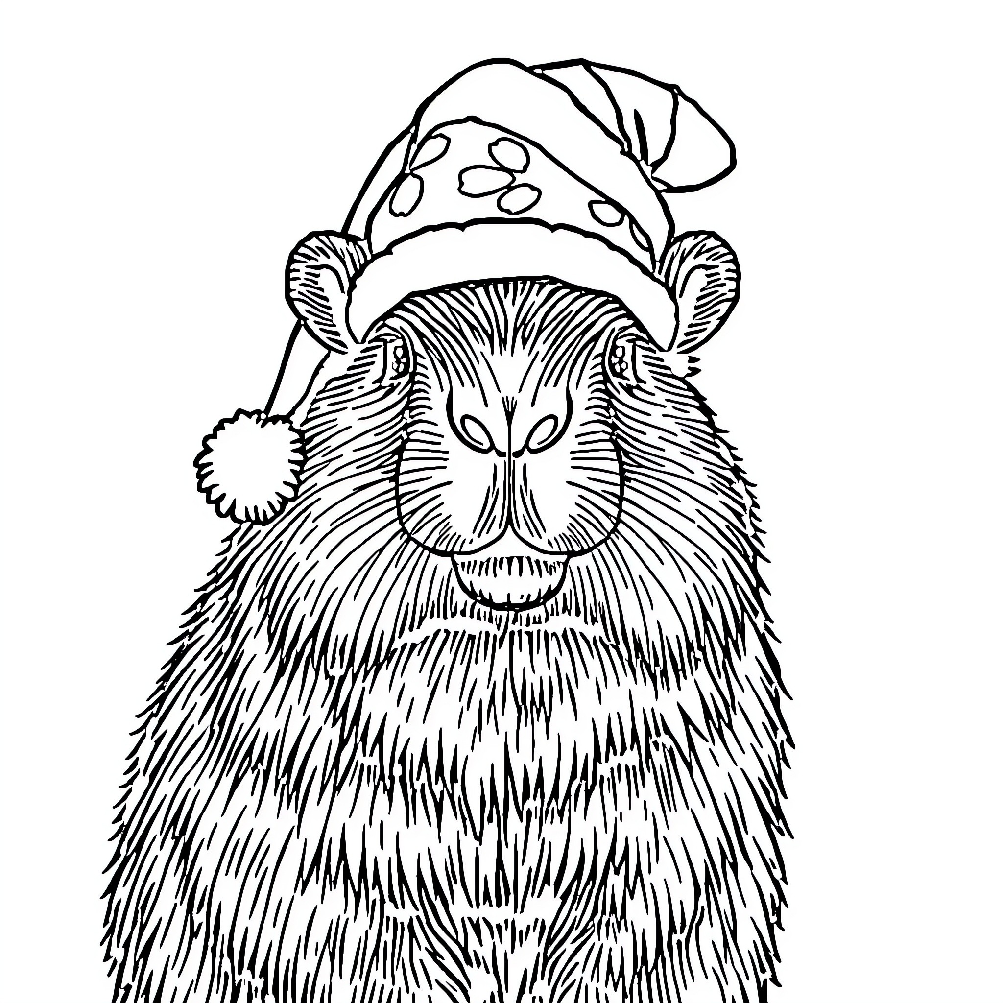 Capibara wearing a festive hat Coloring Page (free black-and-white line drawing printable PDF for all, from beginners to advanced learners, including children, teens, adults, and seniors)