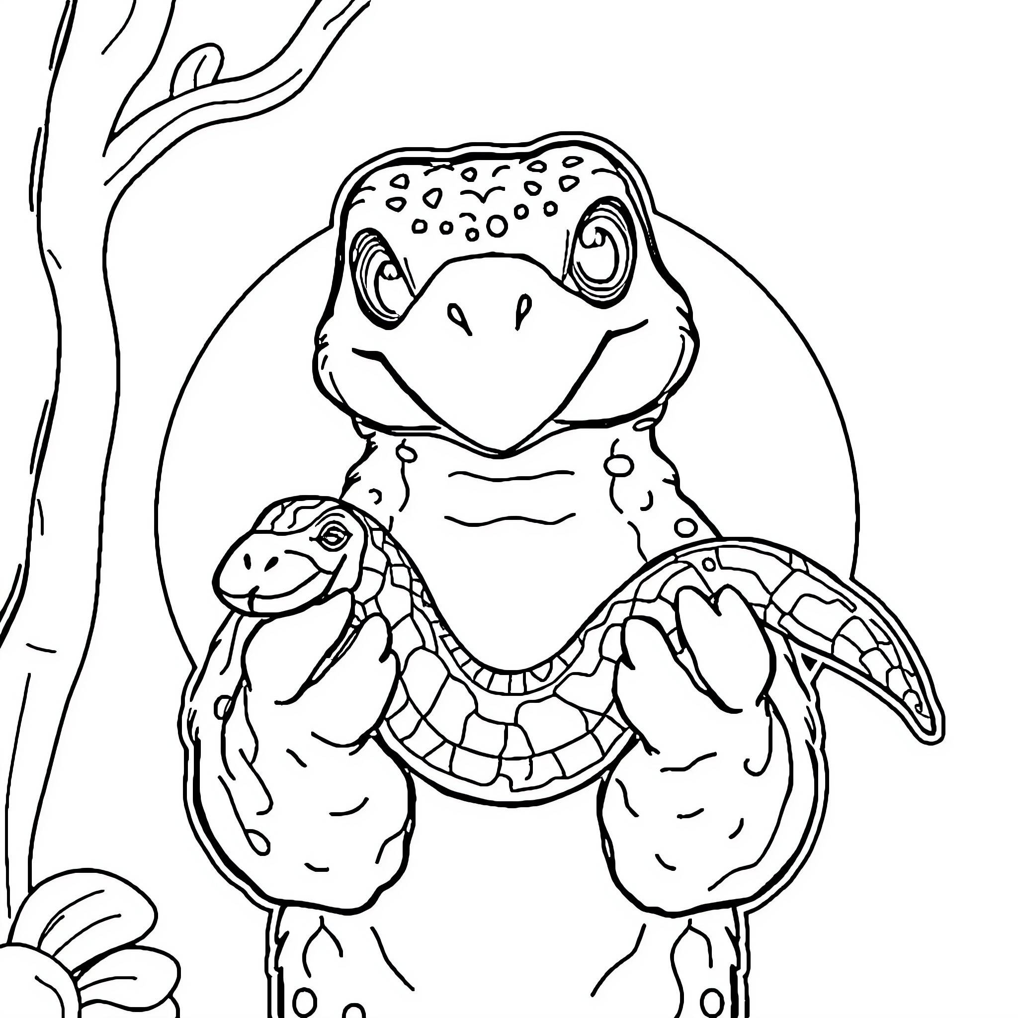 Papelucho's Friendly Turtle Adventure Coloring Page (free black-and-white line drawing printable PDF for all, from beginners to advanced learners, including children, teens, adults, and seniors)