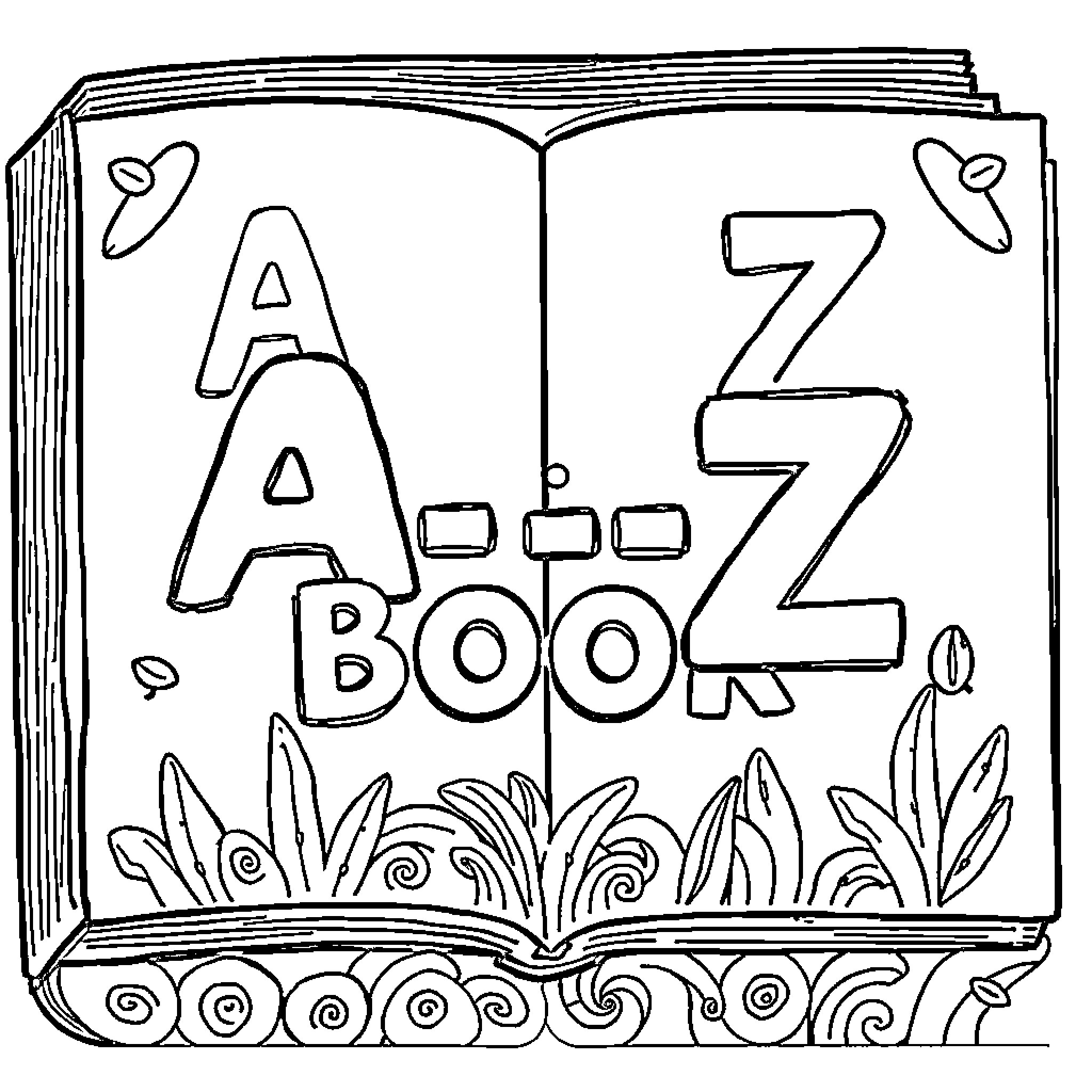 Book of A-Z letters and shapes Coloring Page (free black-and-white line drawing printable PDF for all, from beginners to advanced learners, including children, teens, adults, and seniors)