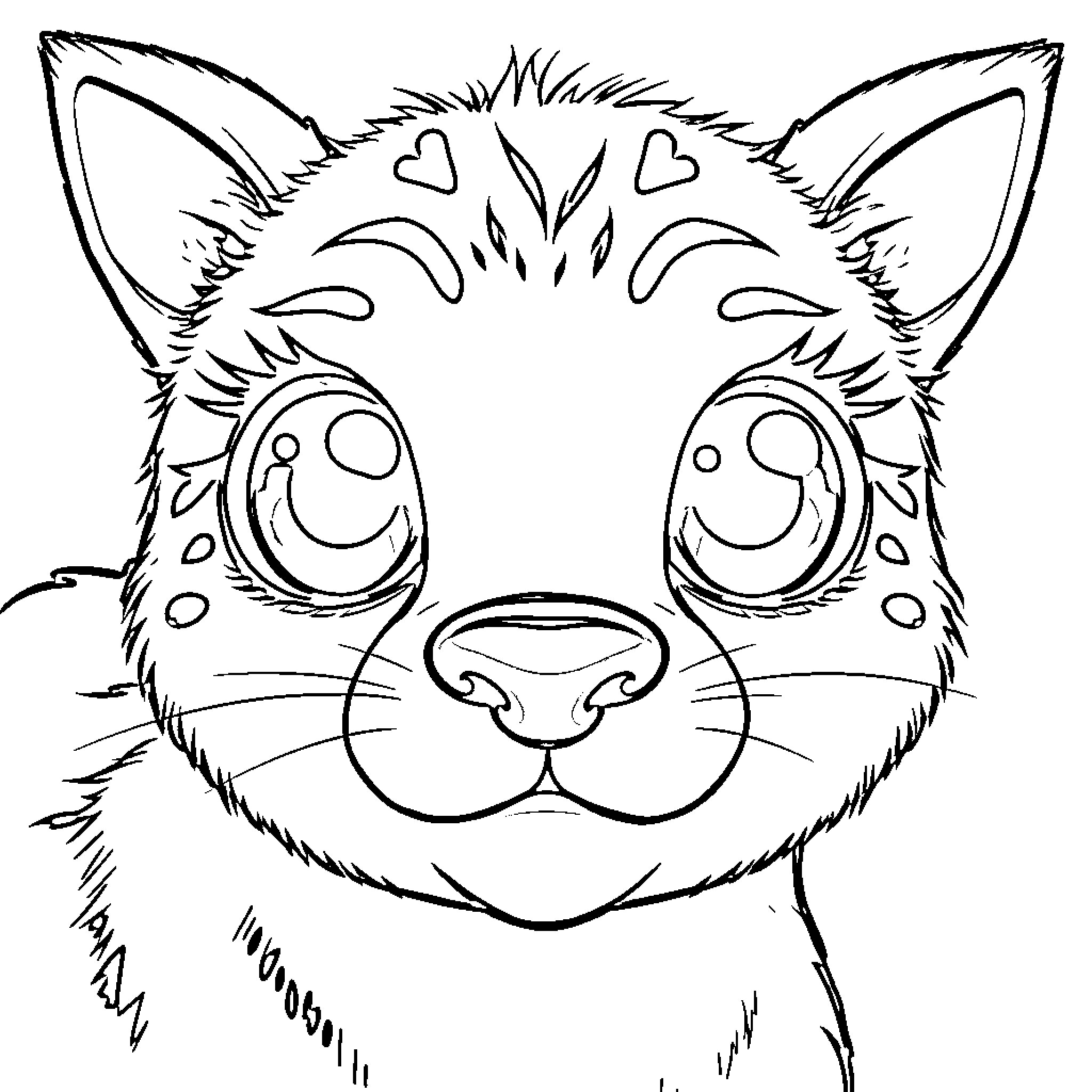 Animal with Playful Facial Features Coloring Page (free black-and-white line drawing printable PDF for all, from beginners to advanced learners, including children, teens, adults, and seniors)