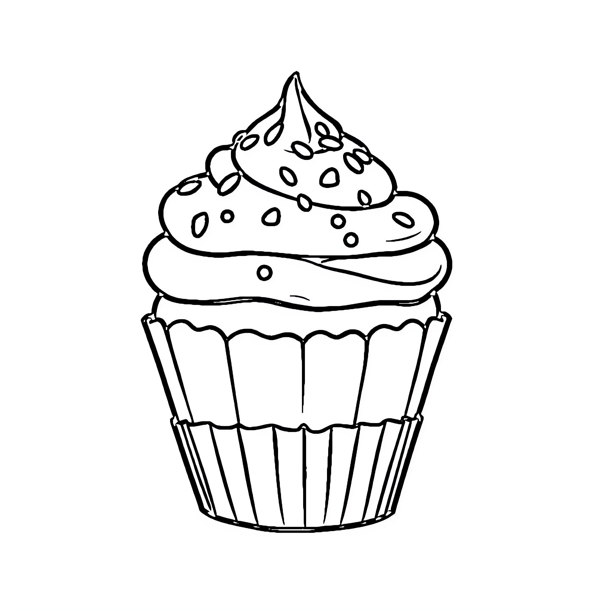 Cupcake with frosted topping Coloring Page (free black-and-white line drawing printable PDF for all, from beginners to advanced learners, including children, teens, adults, and seniors)