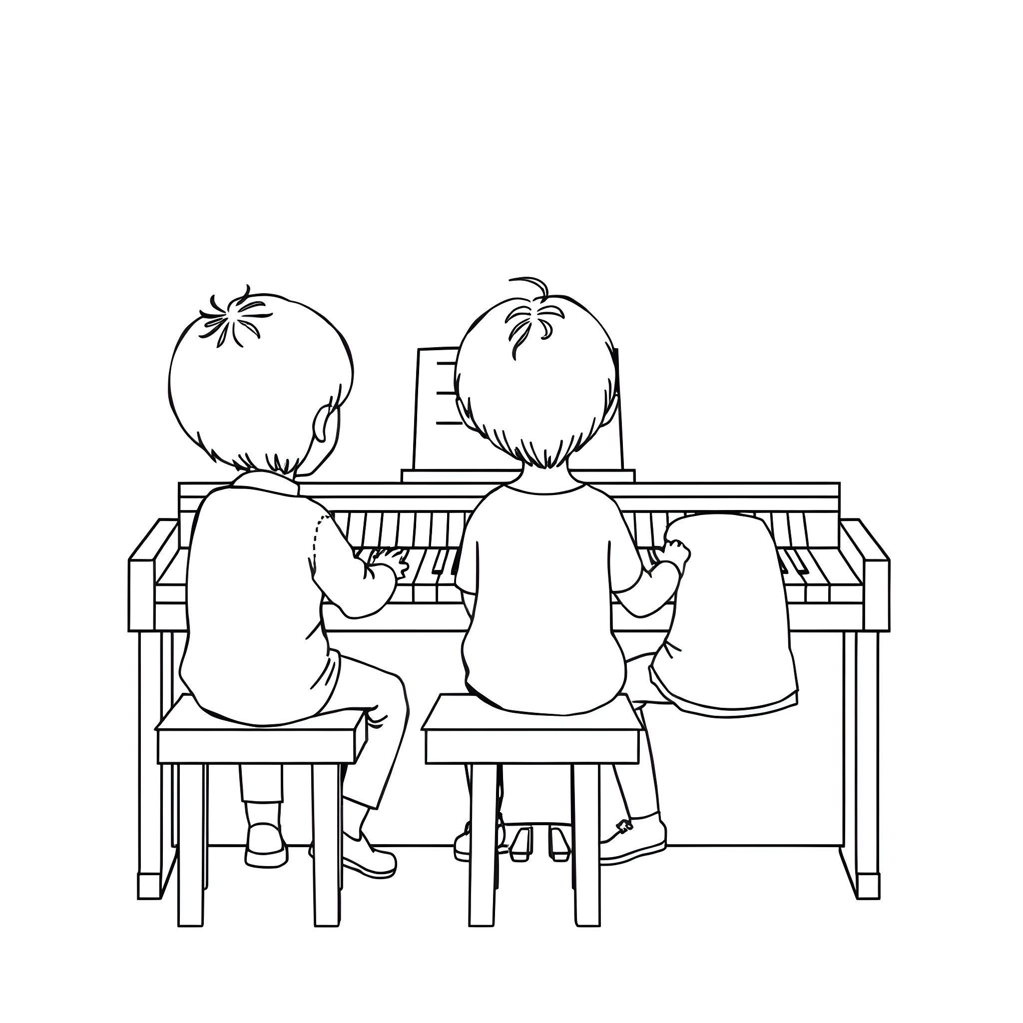 Kids working on computers in classroom Coloring Page (free black-and-white line drawing printable PDF for all, from beginners to advanced learners, including children, teens, adults, and seniors)