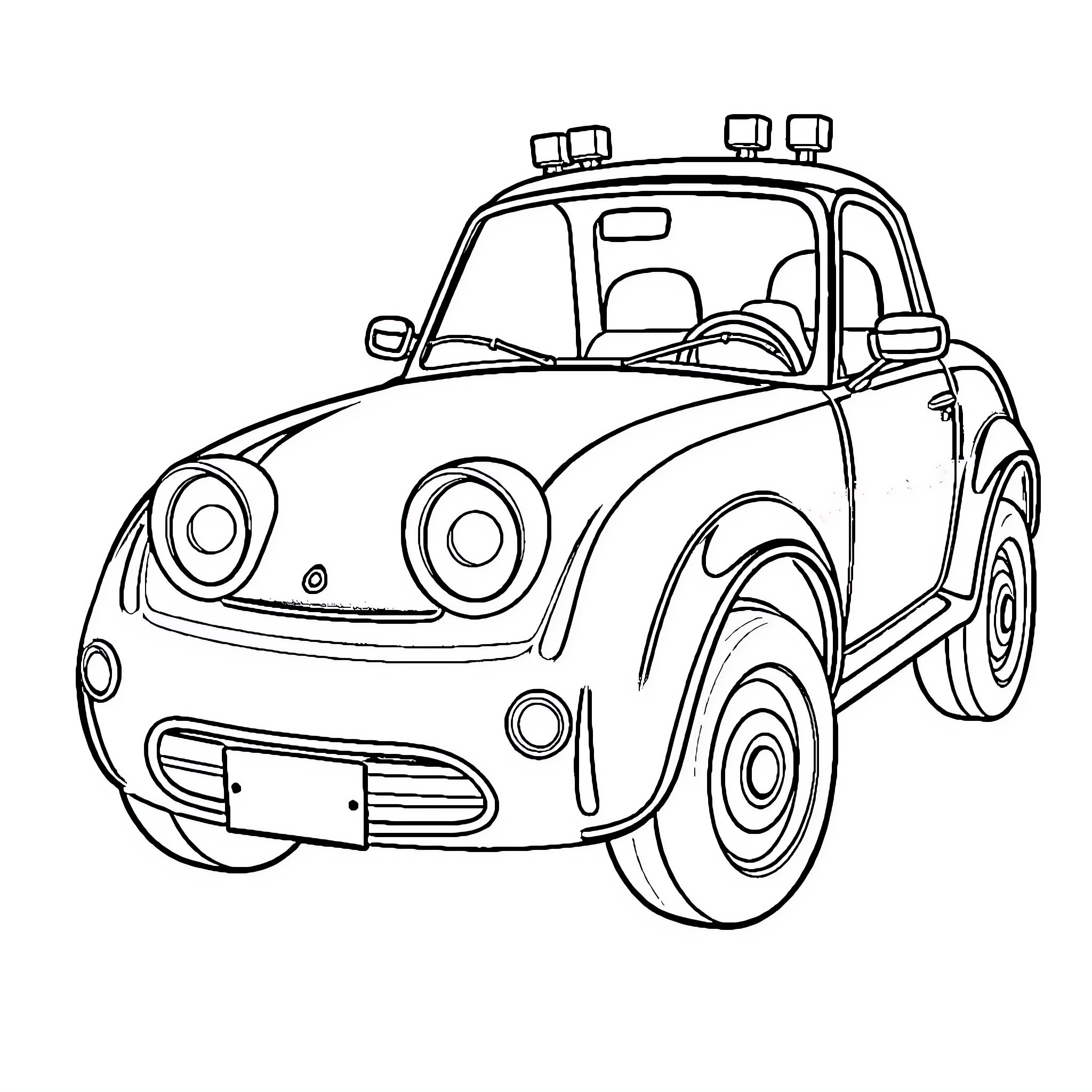 K.I.T.T. Vintage Police Car Illustration Coloring Page (free black-and-white line drawing printable PDF for all, from beginners to advanced learners, including children, teens, adults, and seniors)