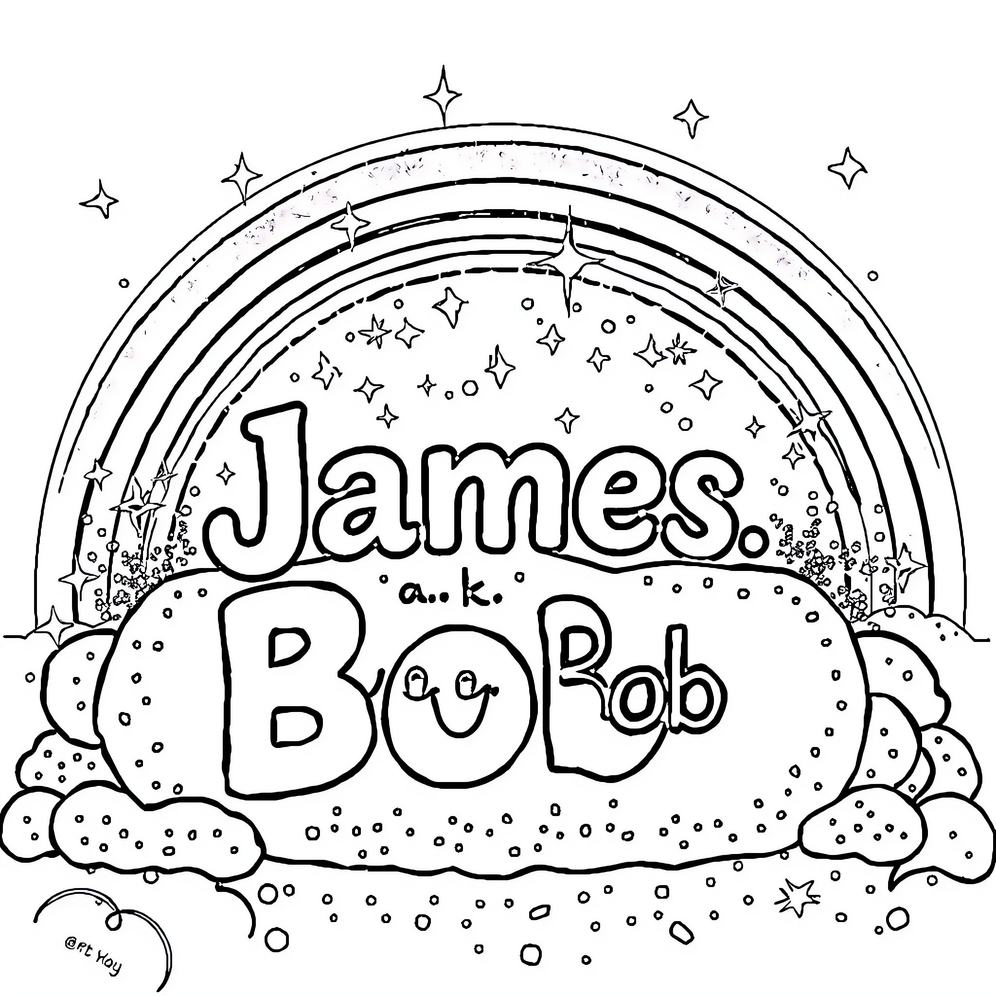 James enjoying a whimsical, starry night Coloring Page (free black-and-white line drawing printable PDF for all, from beginners to advanced learners, including children, teens, adults, and seniors)