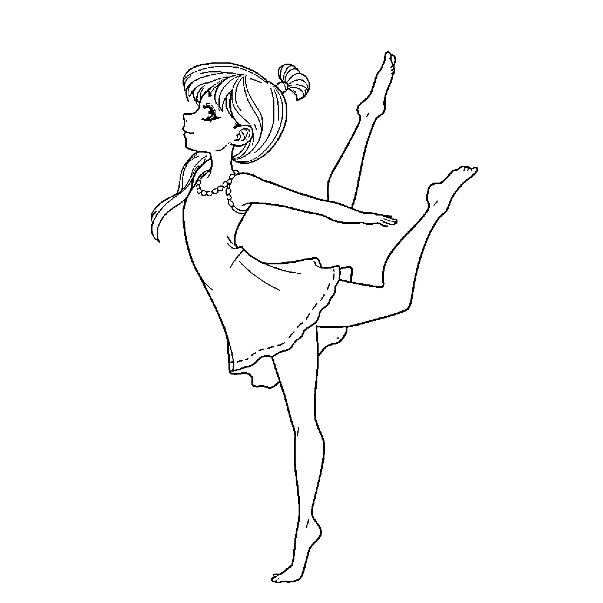Elza performing graceful ballet dance Coloring Page (free black-and-white line drawing printable PDF for all, from beginners to advanced learners, including children, teens, adults, and seniors)