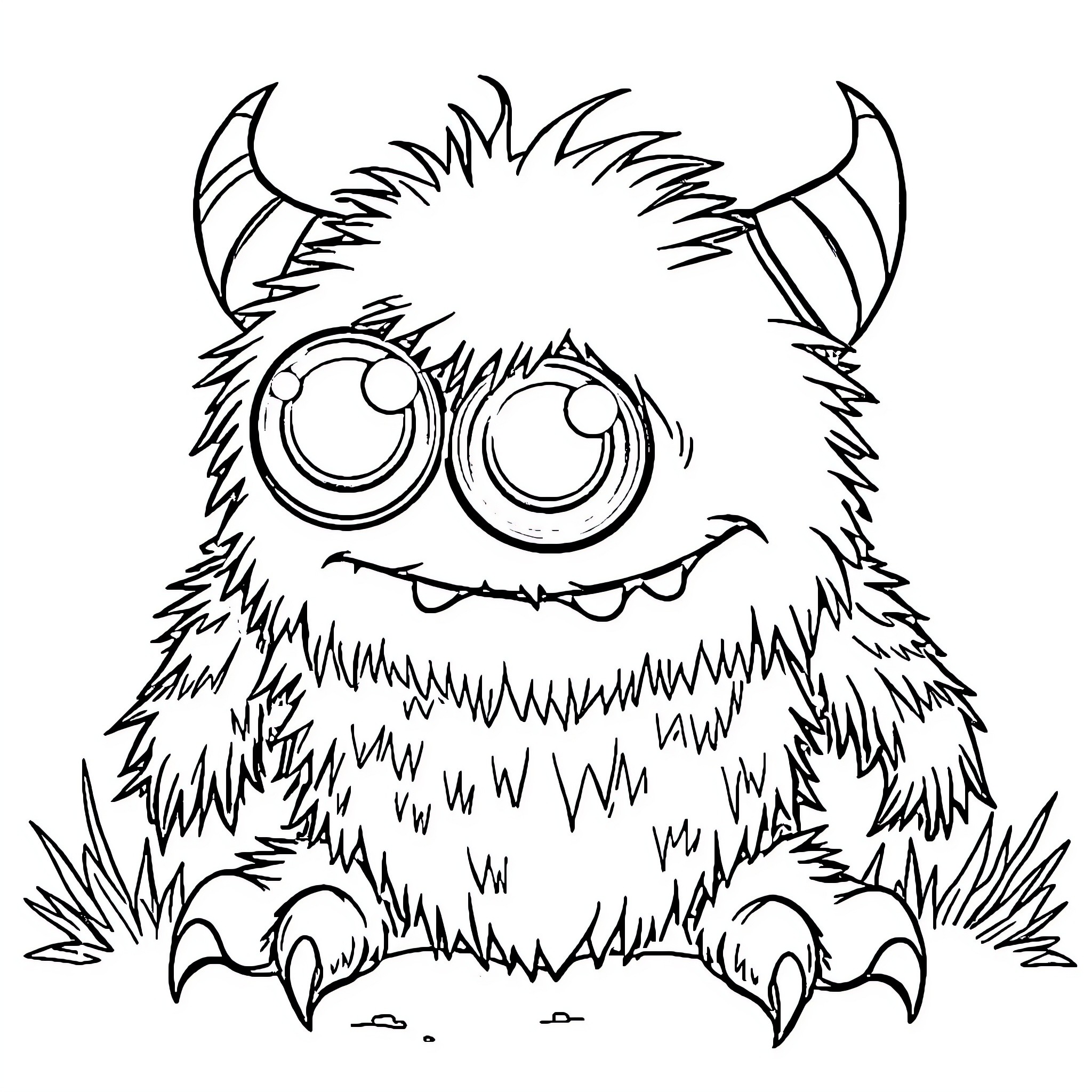 Boboy the Fuzzy Monster Playing Coloring Page (free black-and-white line drawing printable PDF for all, from beginners to advanced learners, including children, teens, adults, and seniors)