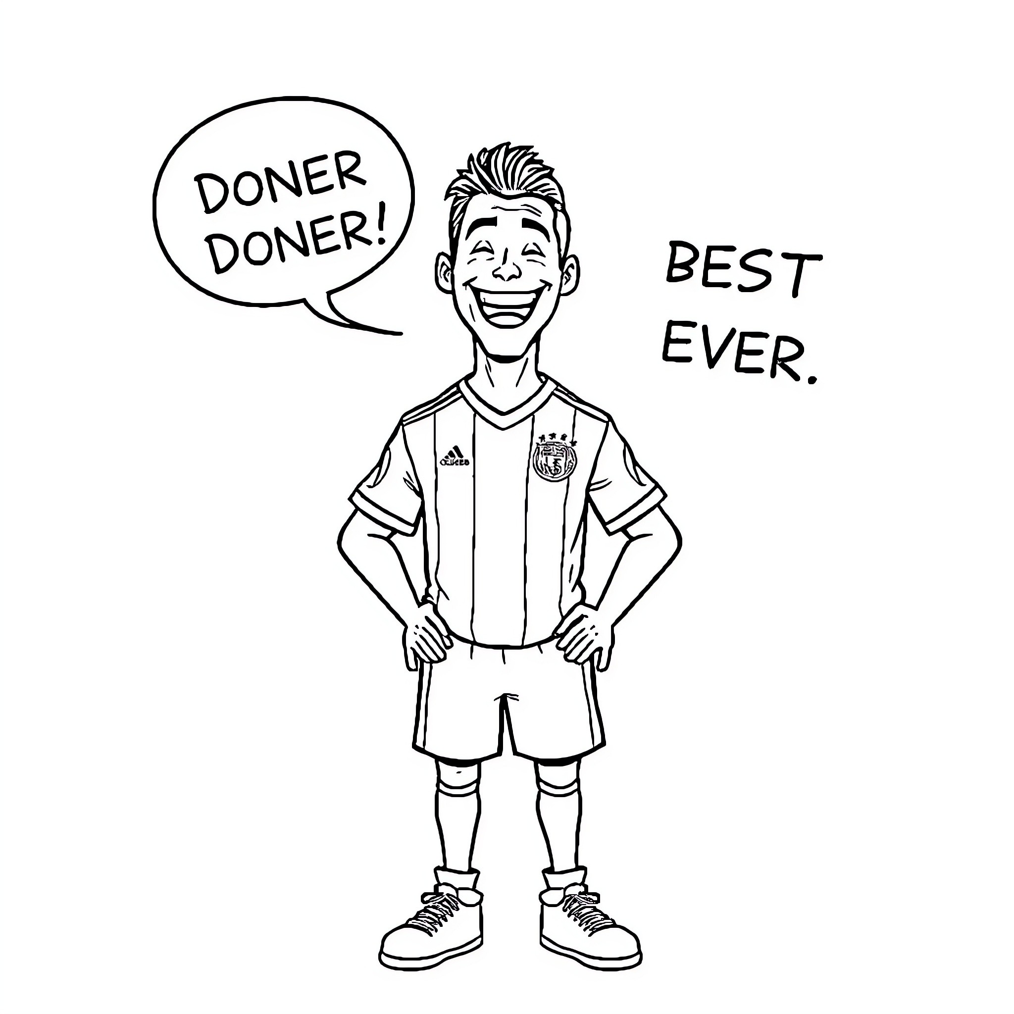 Ronaldo celebrating with enthusiasm in soccer jersey Coloring Page (free black-and-white line drawing printable PDF for all, from beginners to advanced learners, including children, teens, adults, and seniors)