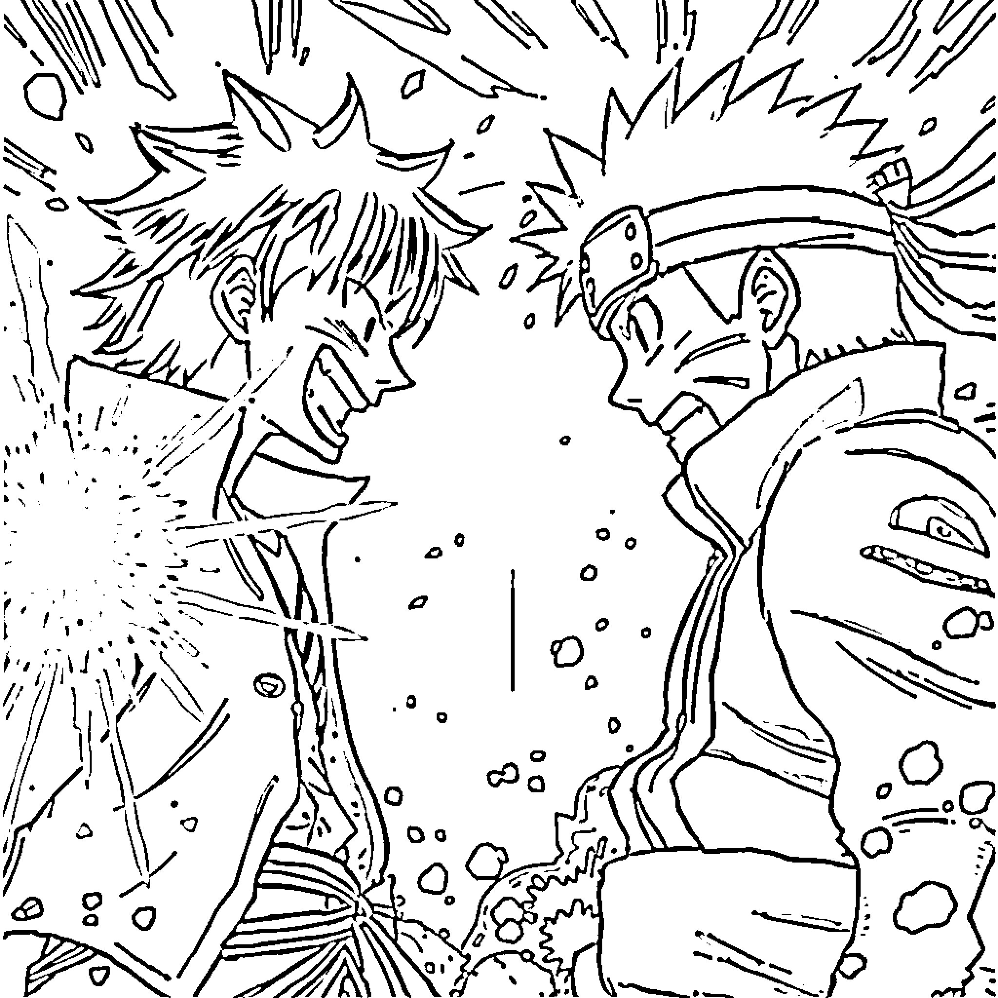 Luffy engaging in intense battle Coloring Page (free black-and-white line drawing printable PDF for all, from beginners to advanced learners, including children, teens, adults, and seniors)