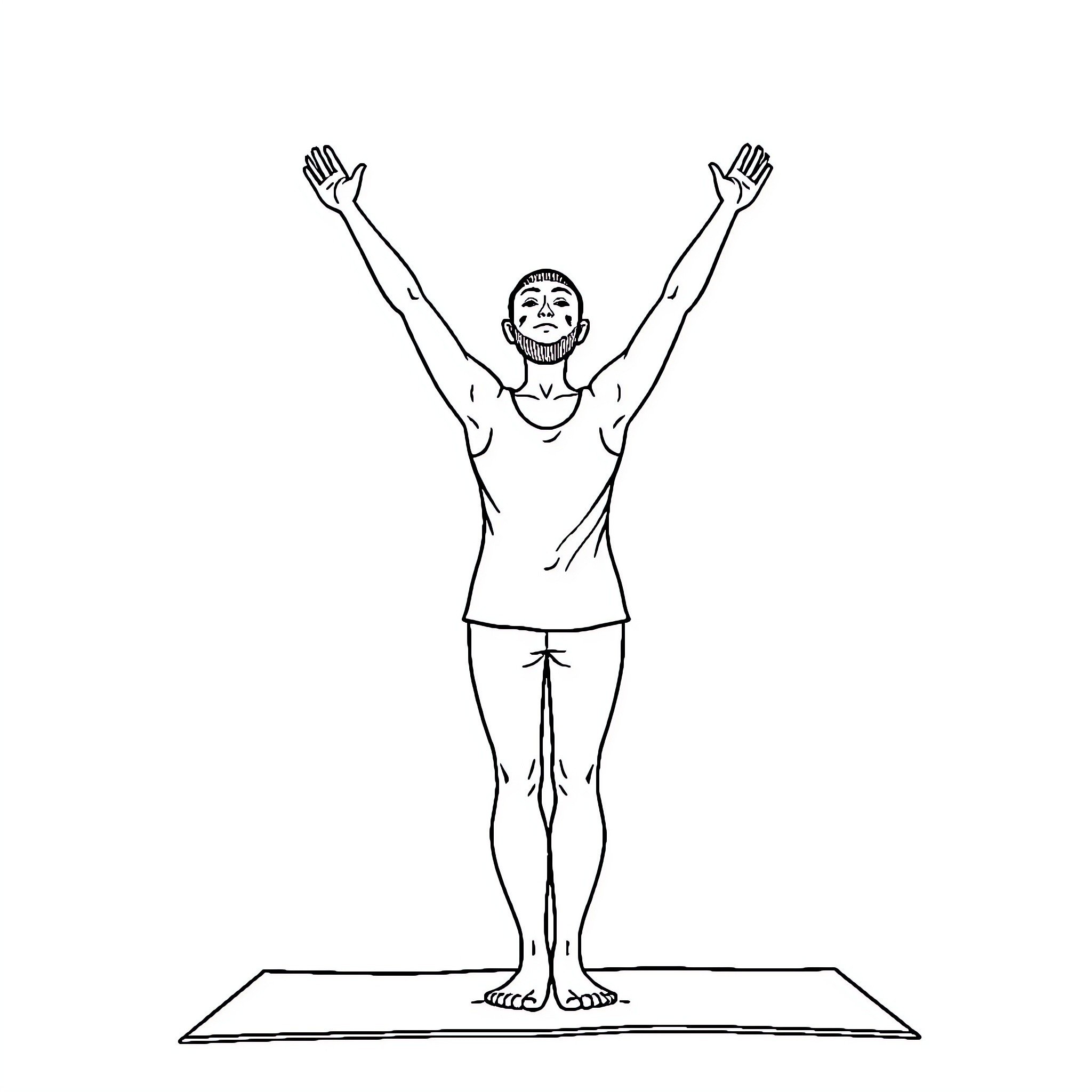 Tadasana - Woman in standing yoga pose Coloring Page (free black-and-white line drawing printable PDF for all, from beginners to advanced learners, including children, teens, adults, and seniors)
