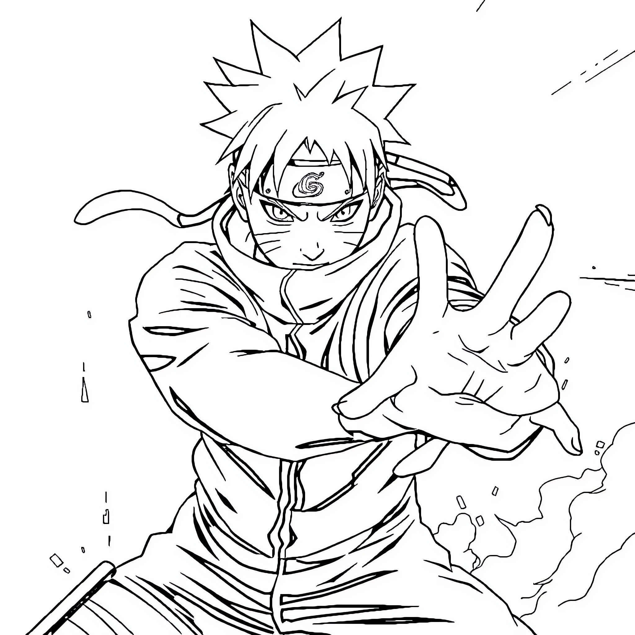 Naruto preparing for a fierce battle Coloring Page (free black-and-white line drawing printable PDF for all, from beginners to advanced learners, including children, teens, adults, and seniors)