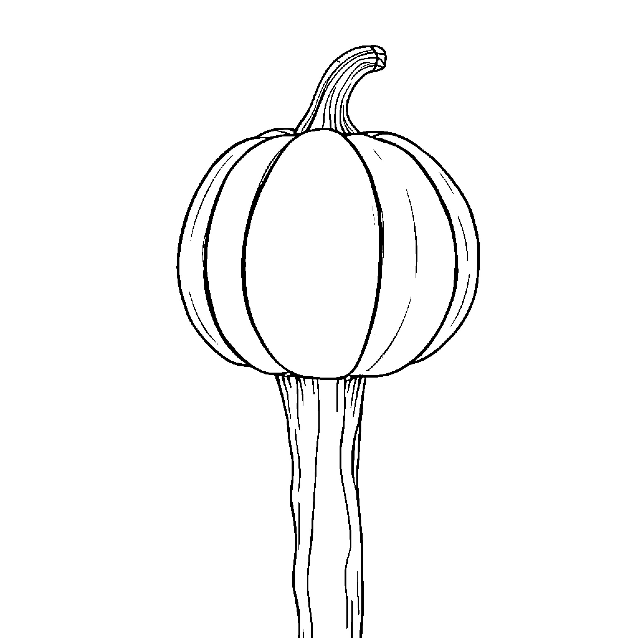 Pumpkin on a stem Coloring Page (free black-and-white line drawing printable PDF for all, from beginners to advanced learners, including children, teens, adults, and seniors)