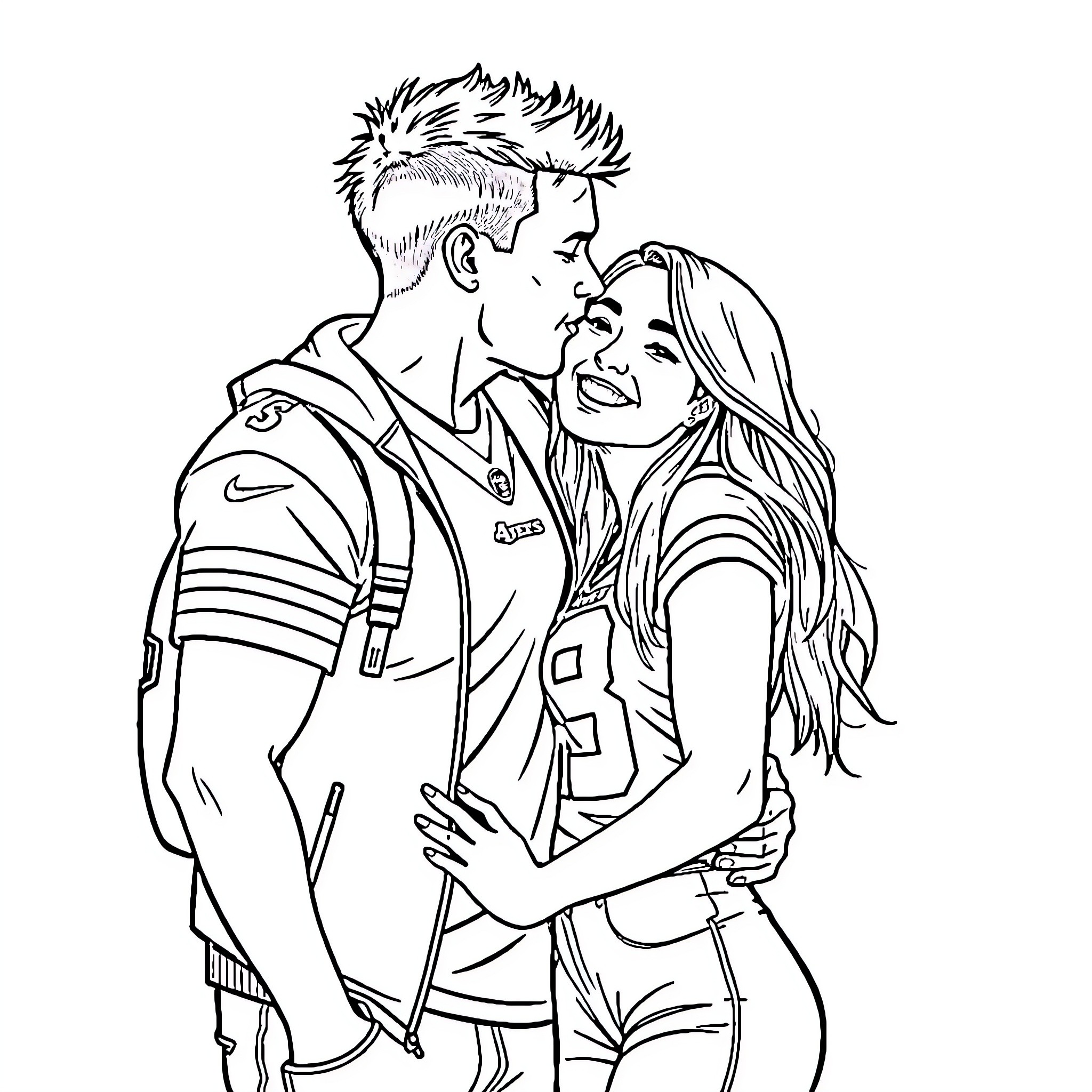 Patrick and Girlfriend Share Tender Moment Coloring Page (free black-and-white line drawing printable PDF for all, from beginners to advanced learners, including children, teens, adults, and seniors)