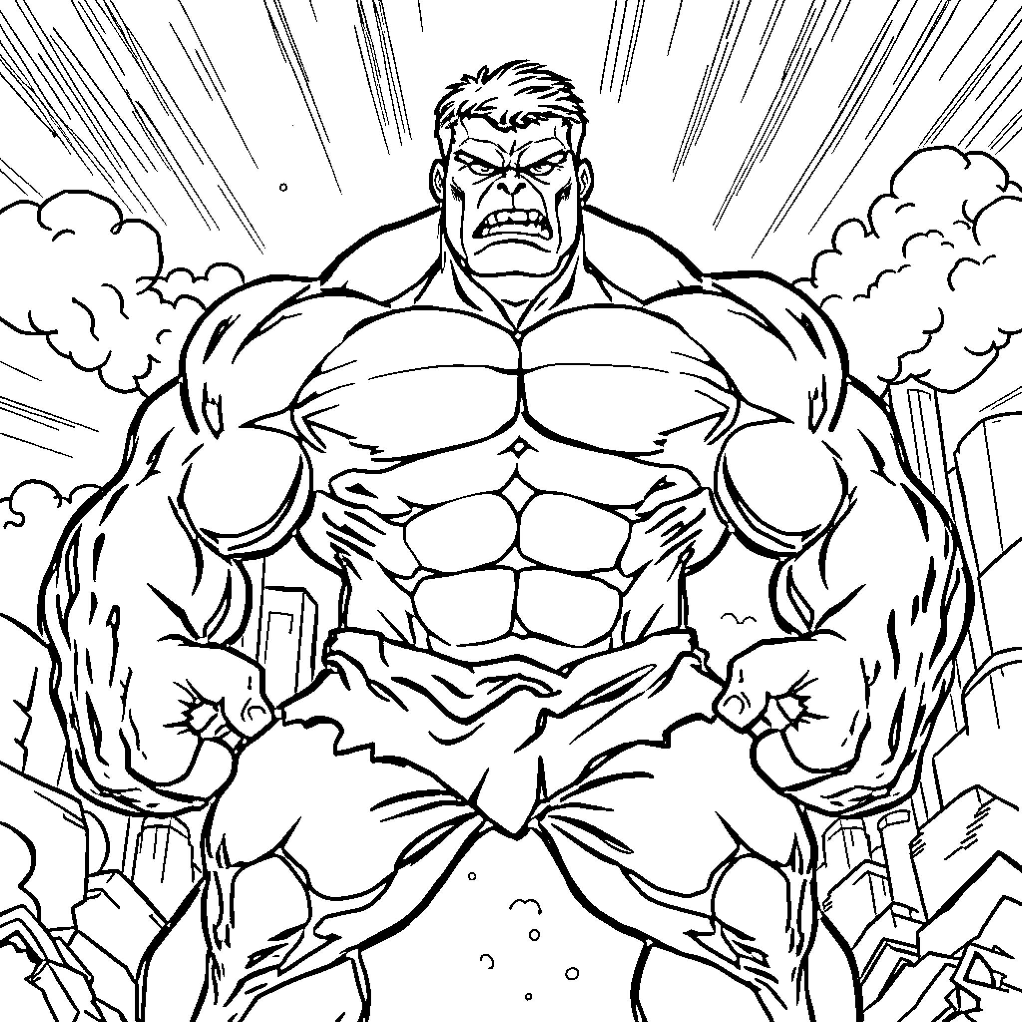 Superhulk Unleashing Immense Strength and Fury Coloring Page (free black-and-white line drawing printable PDF for all, from beginners to advanced learners, including children, teens, adults, and seniors)