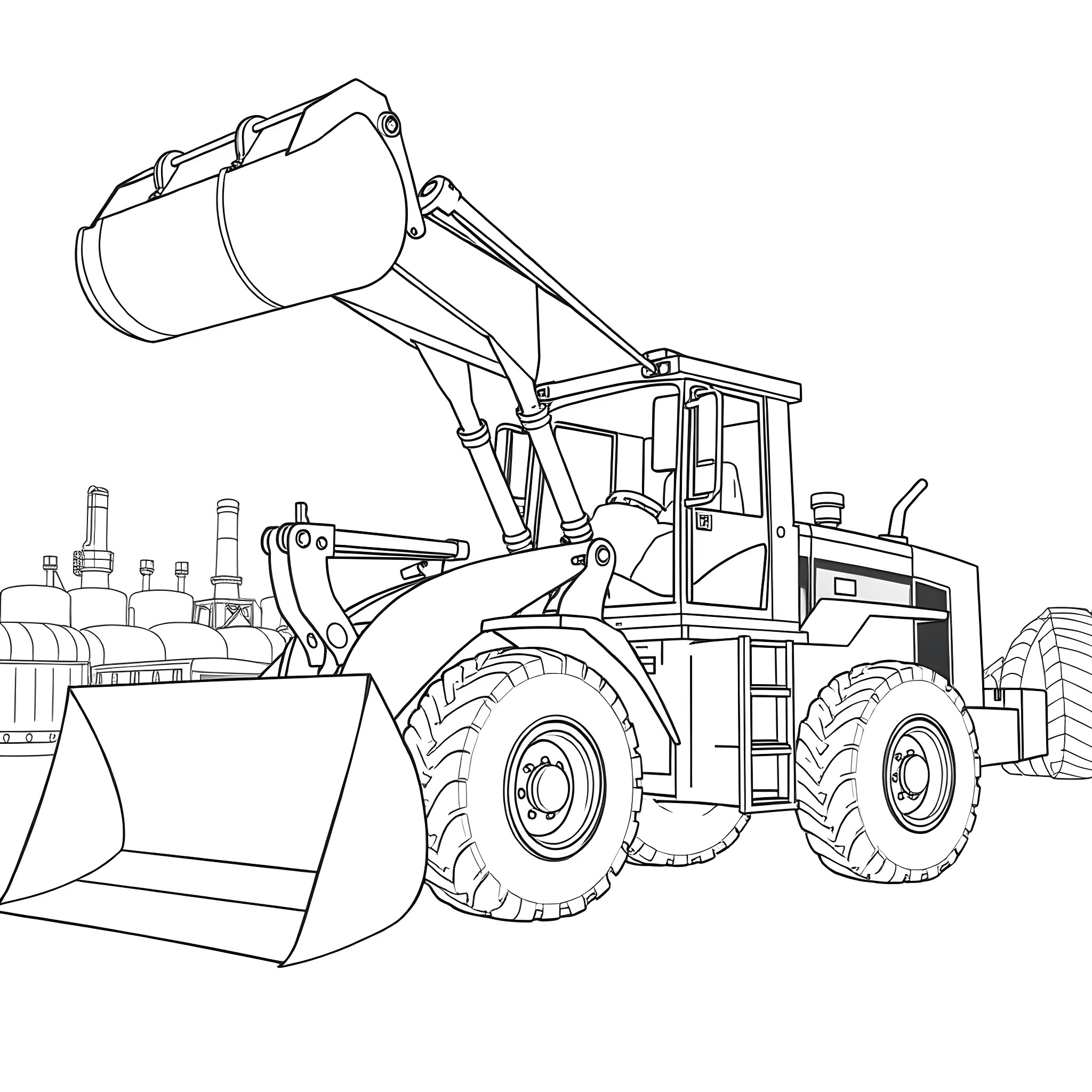Knuckleboom Loader Operating Construction Equipment Coloring Page (free black-and-white line drawing printable PDF for all, from beginners to advanced learners, including children, teens, adults, and seniors)