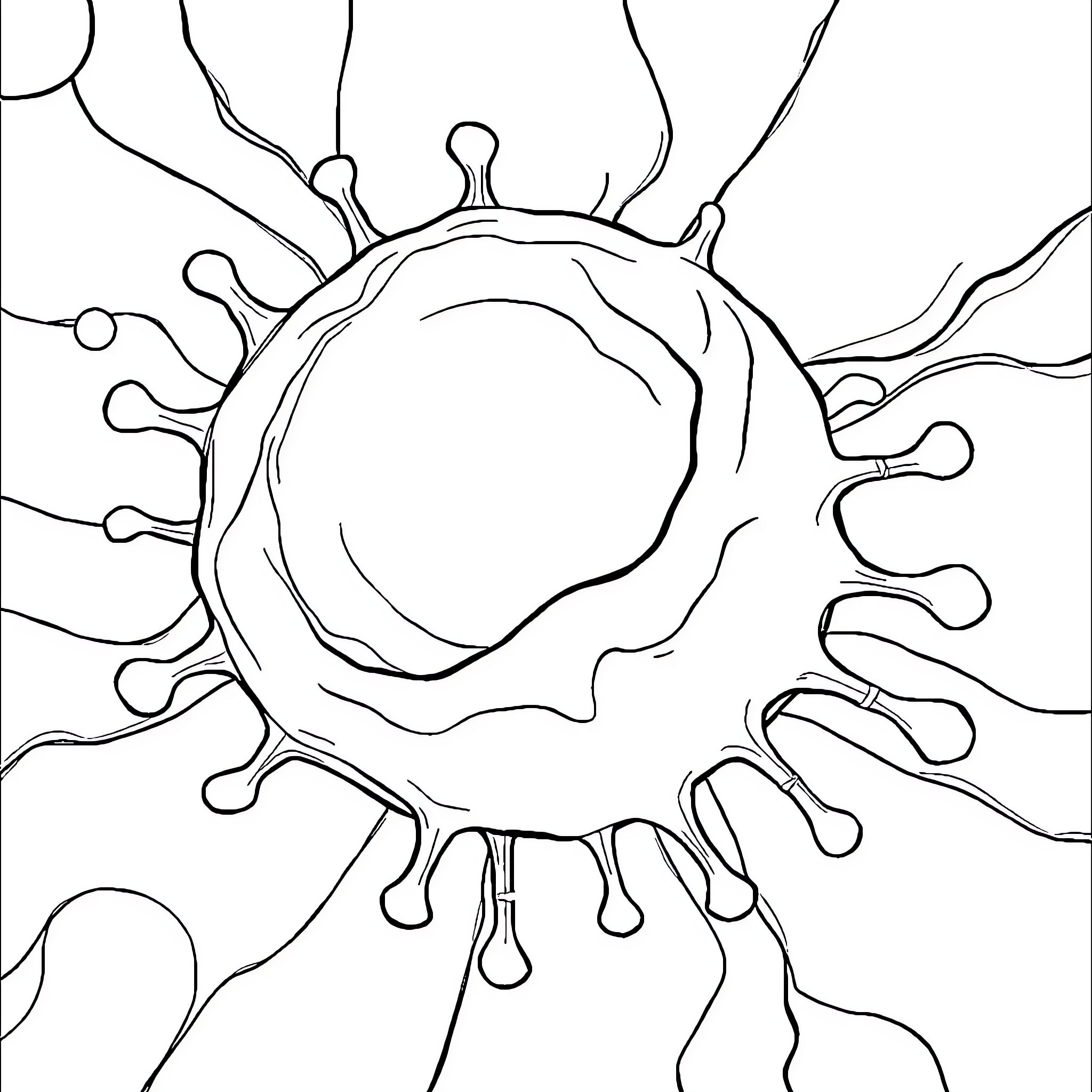 Cancer Cell Illustration with Abstract Shapes Coloring Page (free black-and-white line drawing printable PDF for all, from beginners to advanced learners, including children, teens, adults, and seniors)