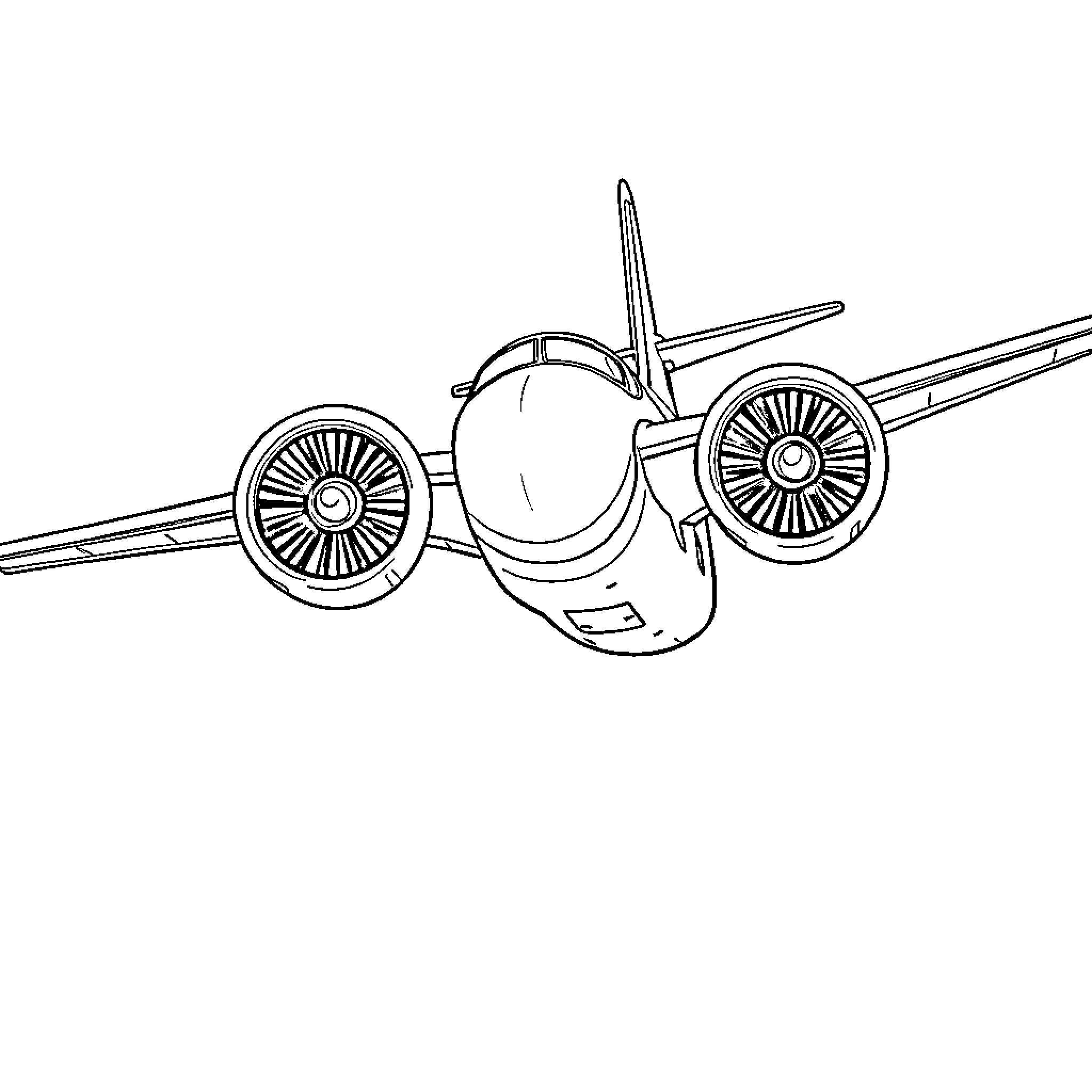 Airplane in flight with detailed engine design Coloring Page (free black-and-white line drawing printable PDF for all, from beginners to advanced learners, including children, teens, adults, and seniors)