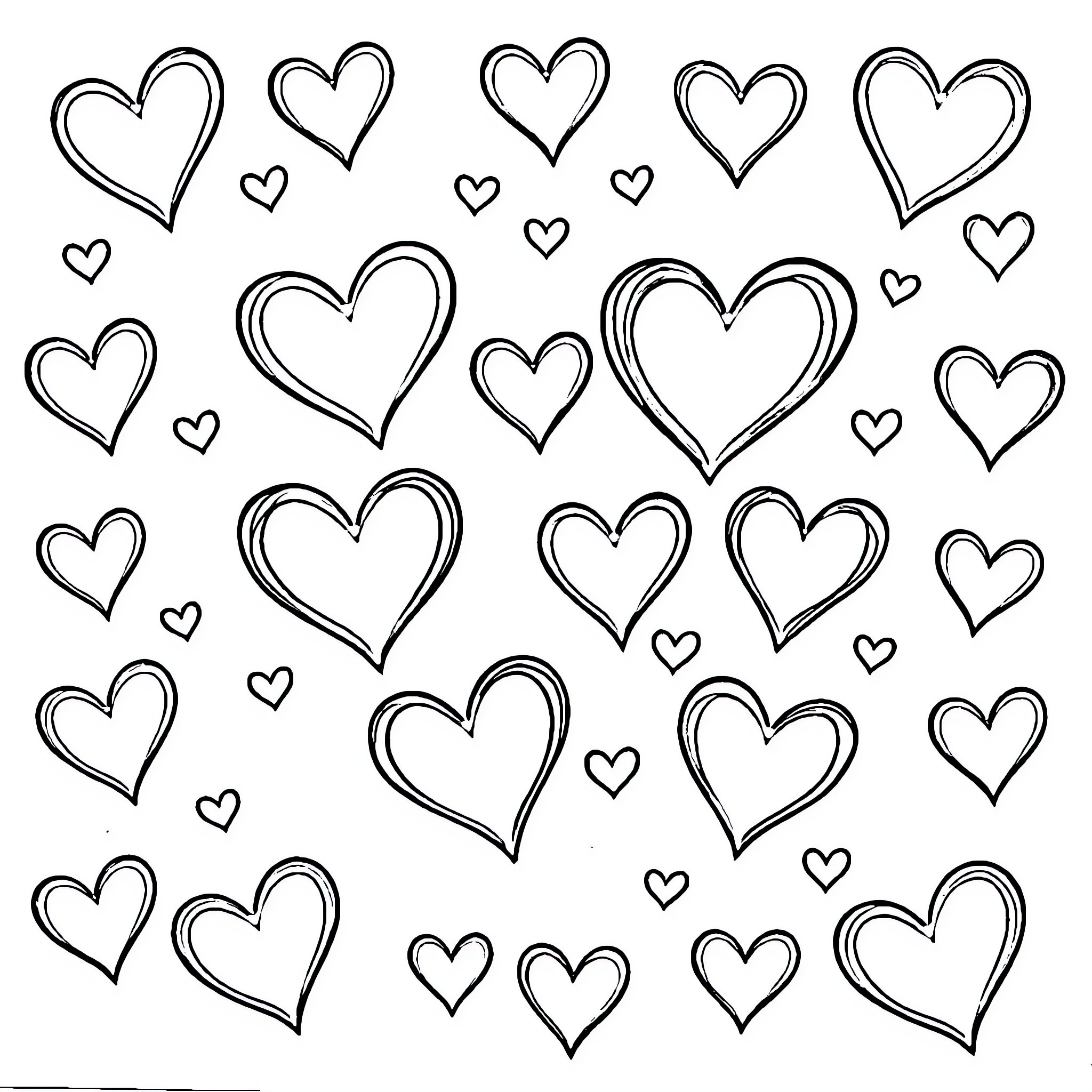 Heart-shaped expressions of love and affection Coloring Page (free black-and-white line drawing printable PDF for all, from beginners to advanced learners, including children, teens, adults, and seniors)