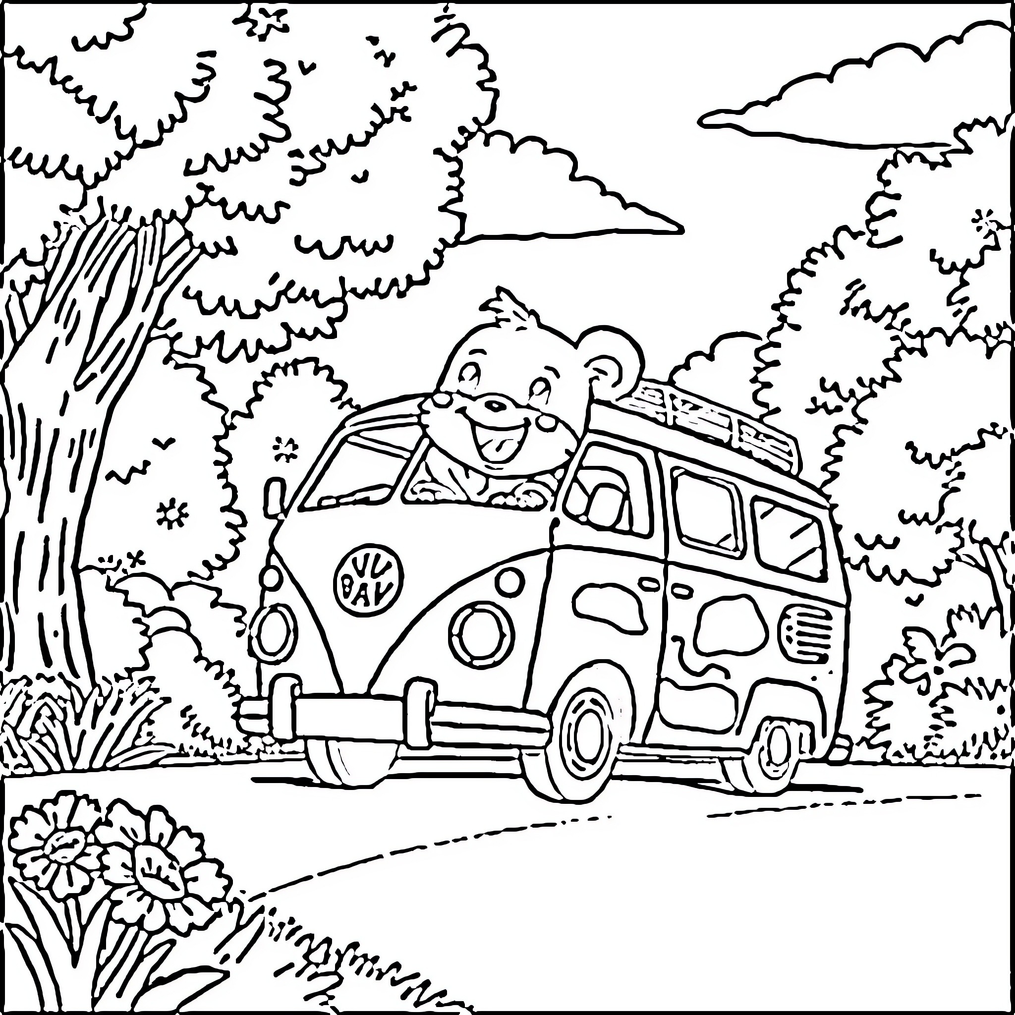 Bluey enjoys a road trip adventure Coloring Page (free black-and-white line drawing printable PDF for all, from beginners to advanced learners, including children, teens, adults, and seniors)