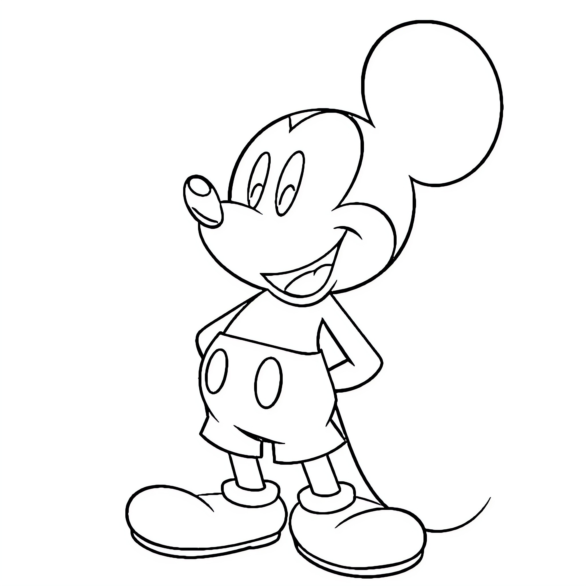 Mickey Mouse in a cheerful pose Coloring Page (free black-and-white line drawing printable PDF for all, from beginners to advanced learners, including children, teens, adults, and seniors)