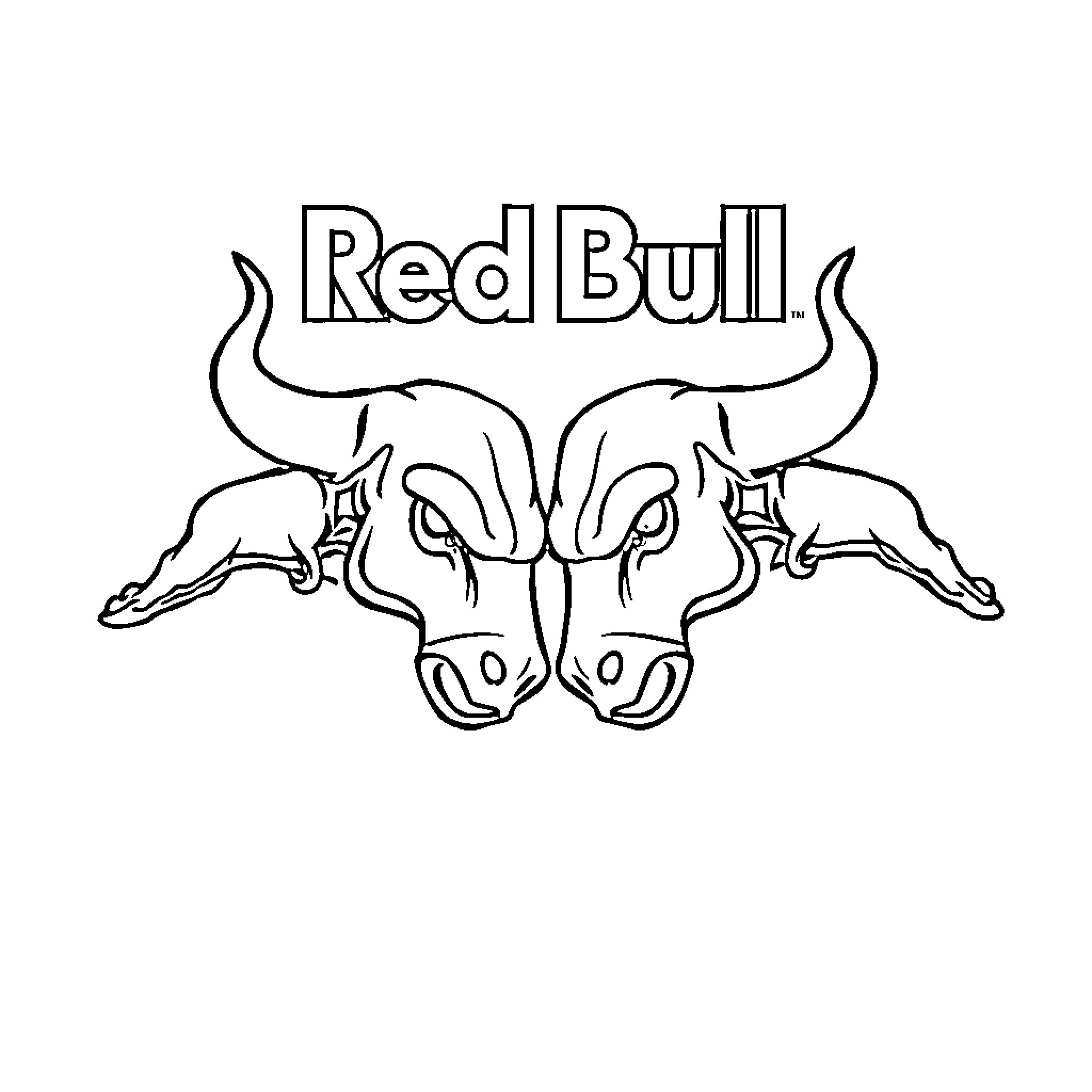 Red Bull logo with bull horns Coloring Page (free black-and-white line drawing printable PDF for all, from beginners to advanced learners, including children, teens, adults, and seniors)