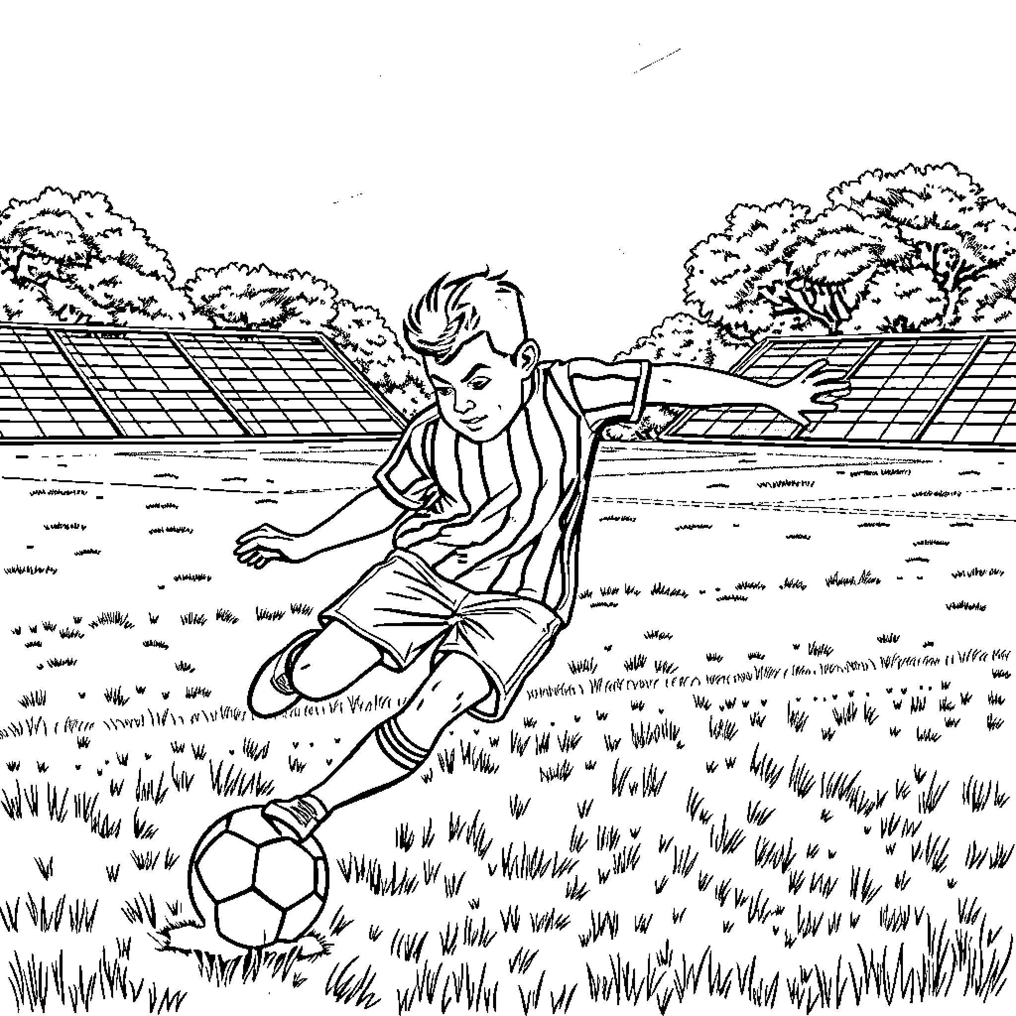 Guazon playing soccer on the field Coloring Page (free black-and-white line drawing printable PDF for all, from beginners to advanced learners, including children, teens, adults, and seniors)