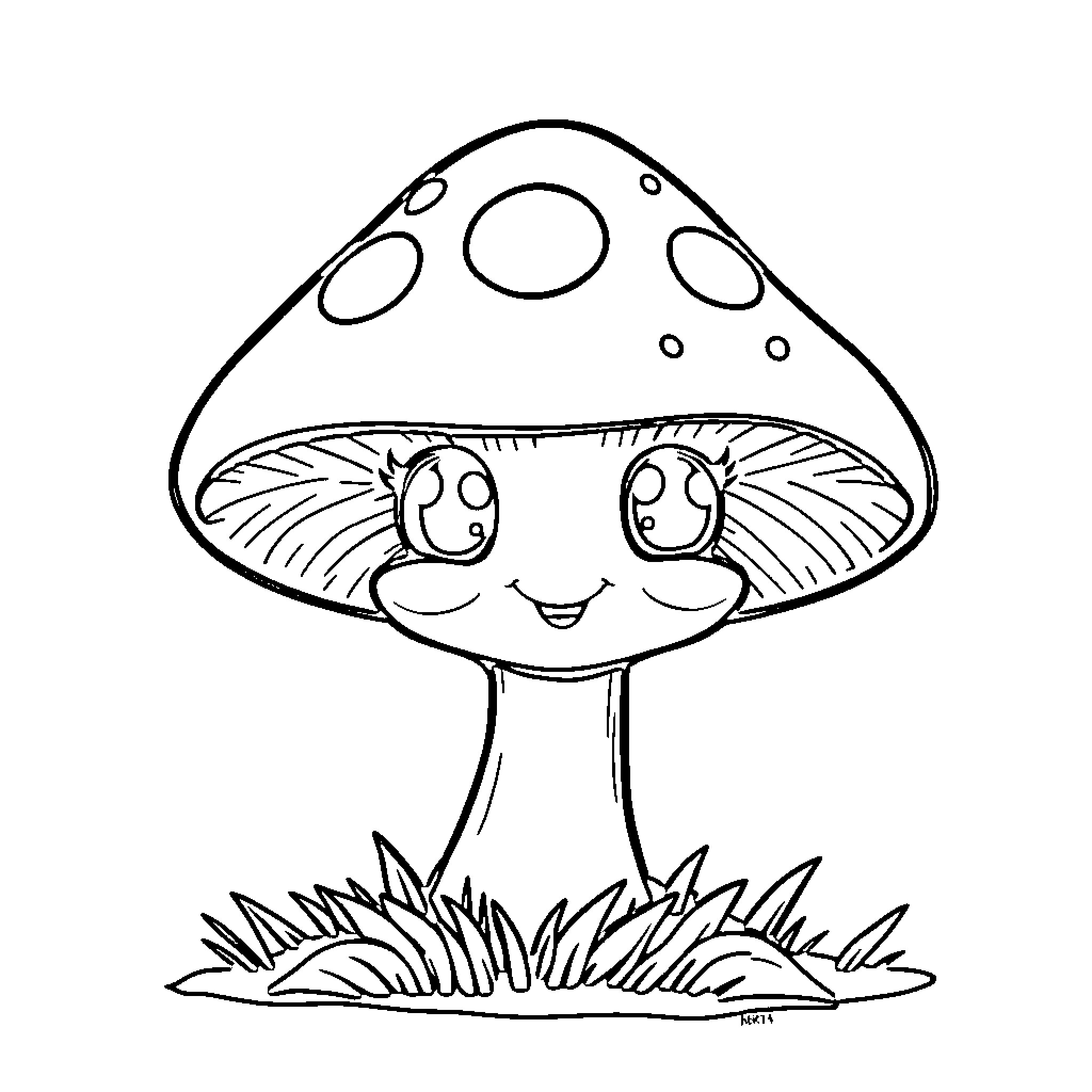 Mushroom friends in the forest Coloring Page (free black-and-white line drawing printable PDF for all, from beginners to advanced learners, including children, teens, adults, and seniors)
