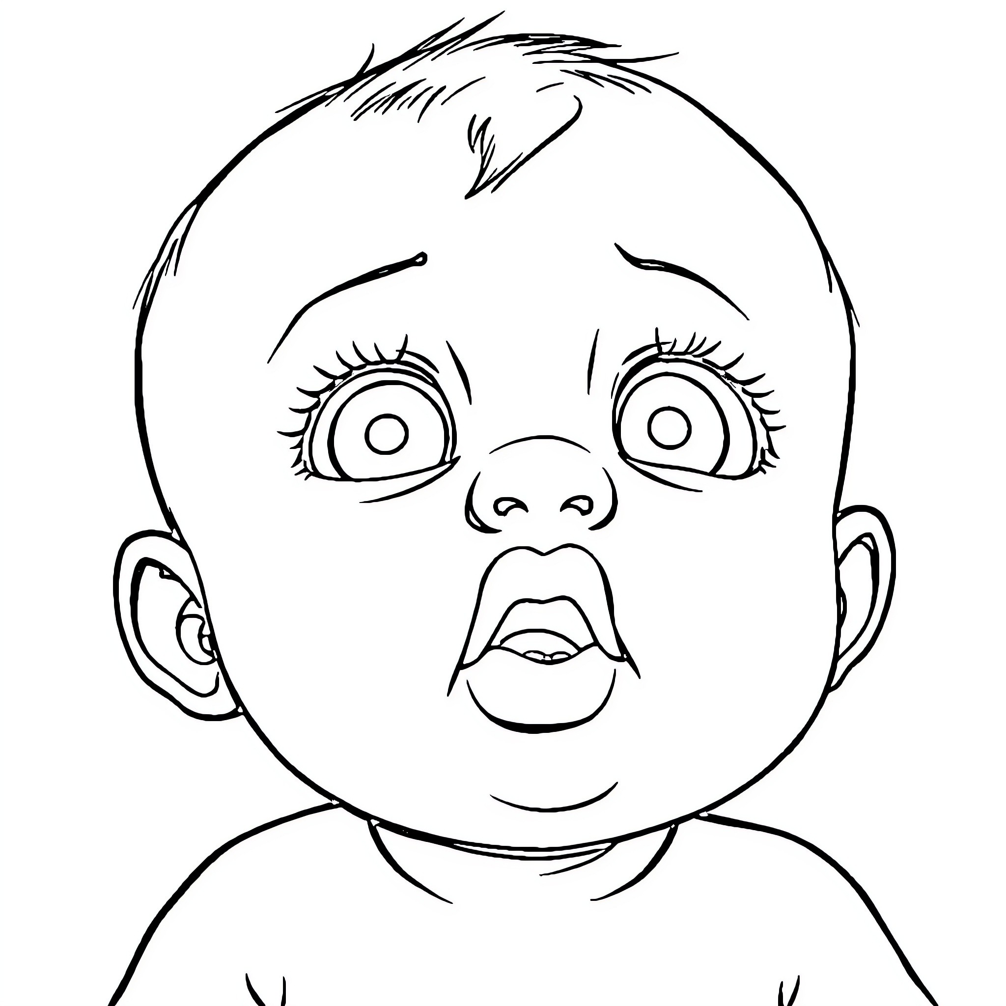 Baby's Curious Expression Coloring Page (free black-and-white line drawing printable PDF for all, from beginners to advanced learners, including children, teens, adults, and seniors)