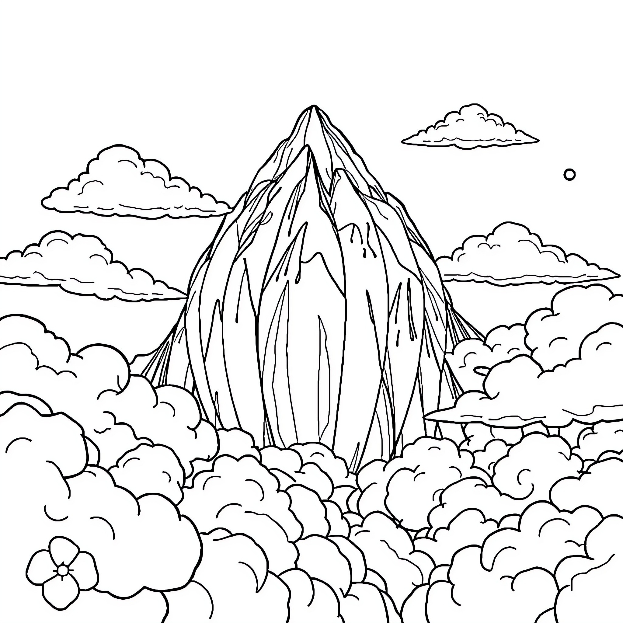 Bear mountain peak in the clouds Coloring Page (free black-and-white line drawing printable PDF for all, from beginners to advanced learners, including children, teens, adults, and seniors)