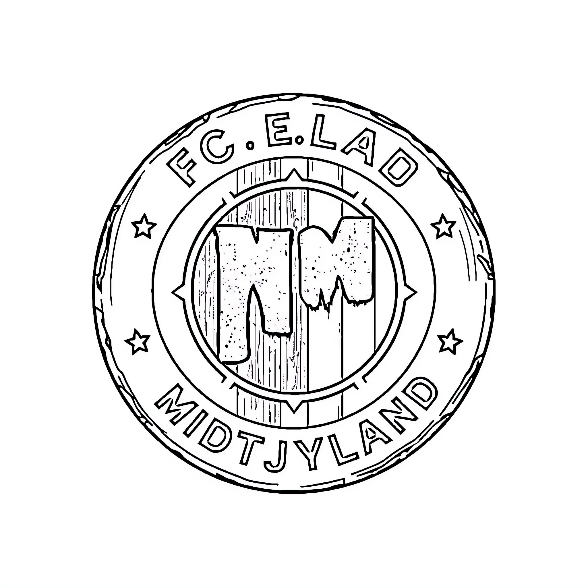 FC Midtjylland team logo with stars Coloring Page (free black-and-white line drawing printable PDF for all, from beginners to advanced learners, including children, teens, adults, and seniors)