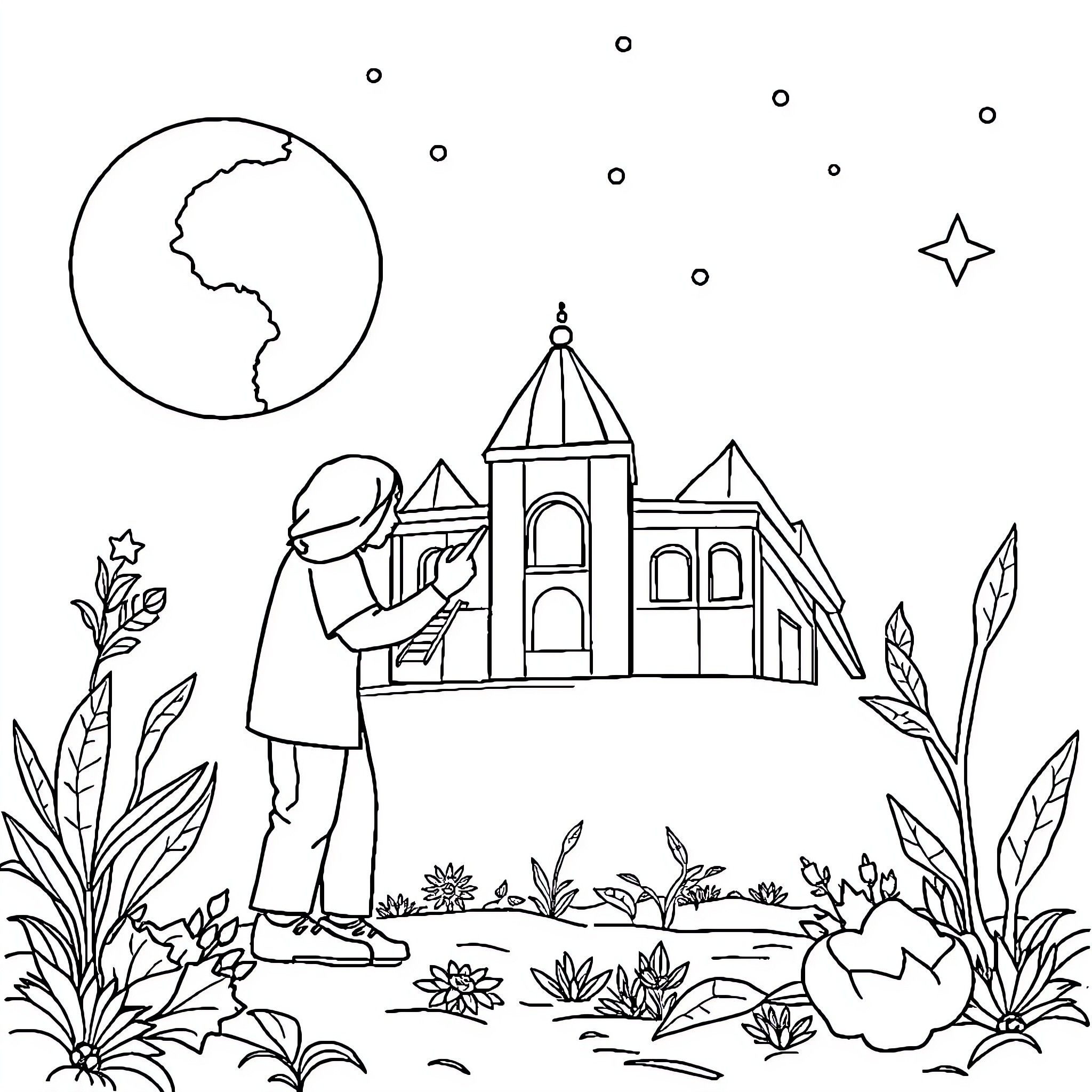 Training Organization Exploring Garden Landscape Coloring Page (free black-and-white line drawing printable PDF for all, from beginners to advanced learners, including children, teens, adults, and seniors)