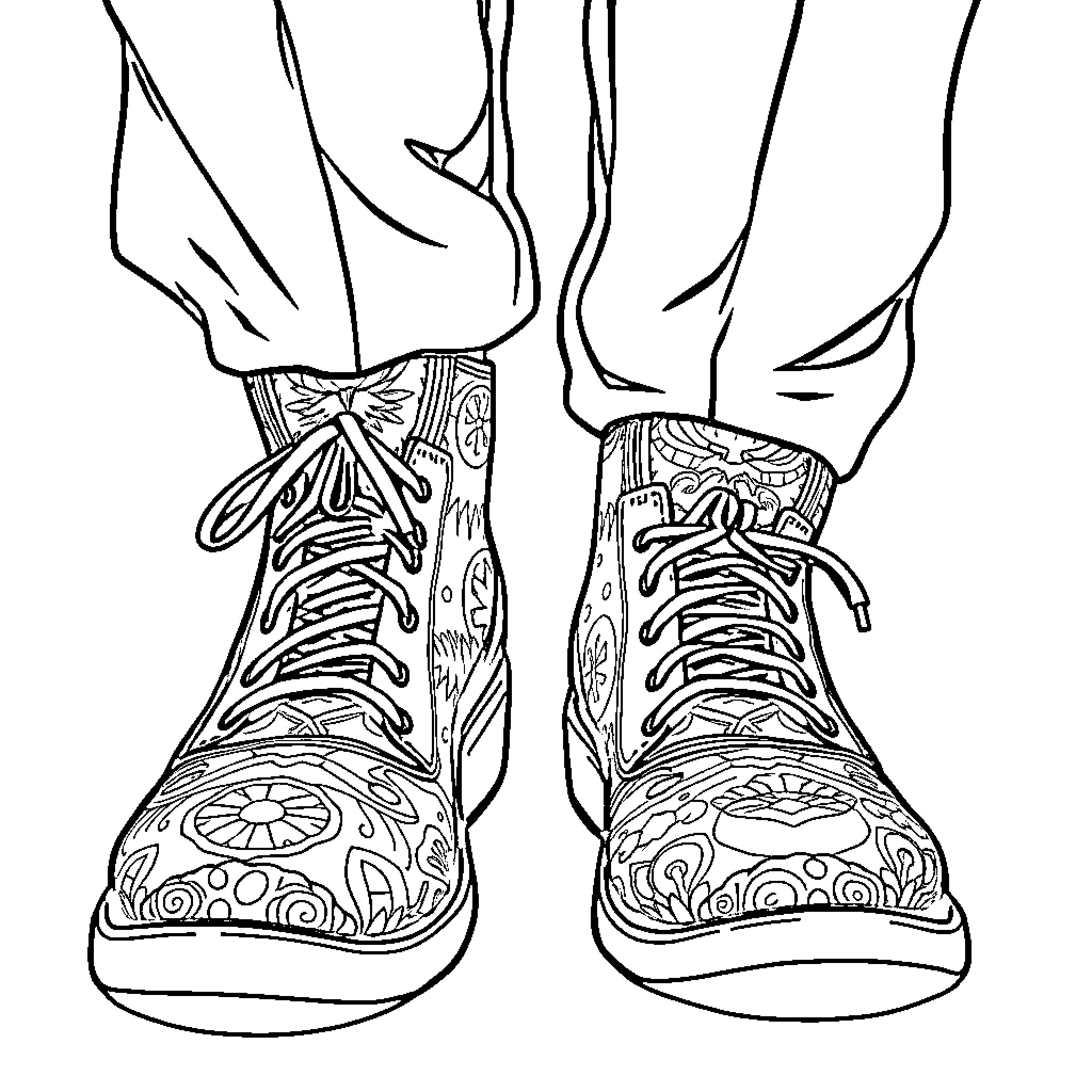 Joker's Whimsical Footwear Coloring Page (free black-and-white line drawing printable PDF for all, from beginners to advanced learners, including children, teens, adults, and seniors)