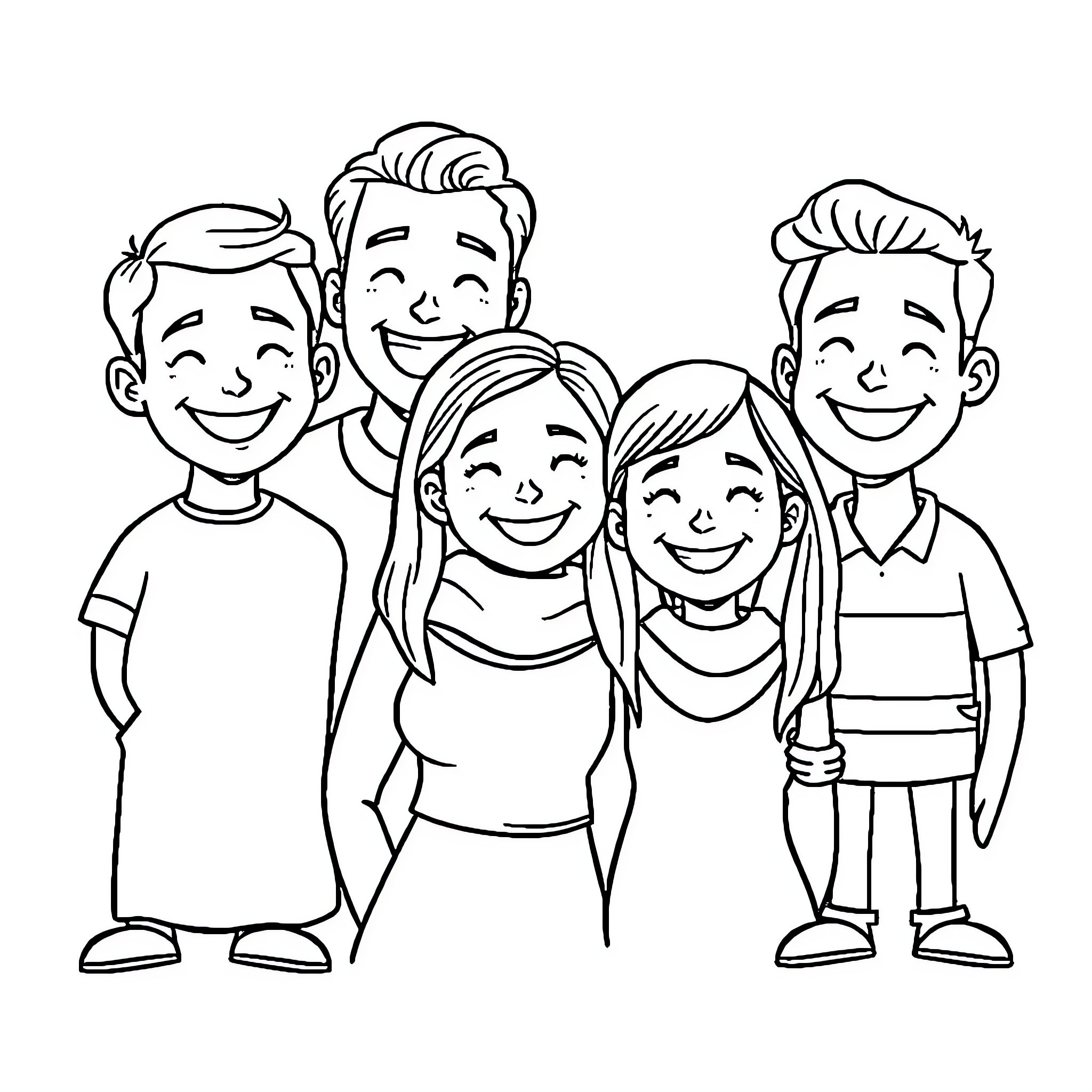 Family Enjoying Quality Time Together Coloring Page (free black-and-white line drawing printable PDF for all, from beginners to advanced learners, including children, teens, adults, and seniors)