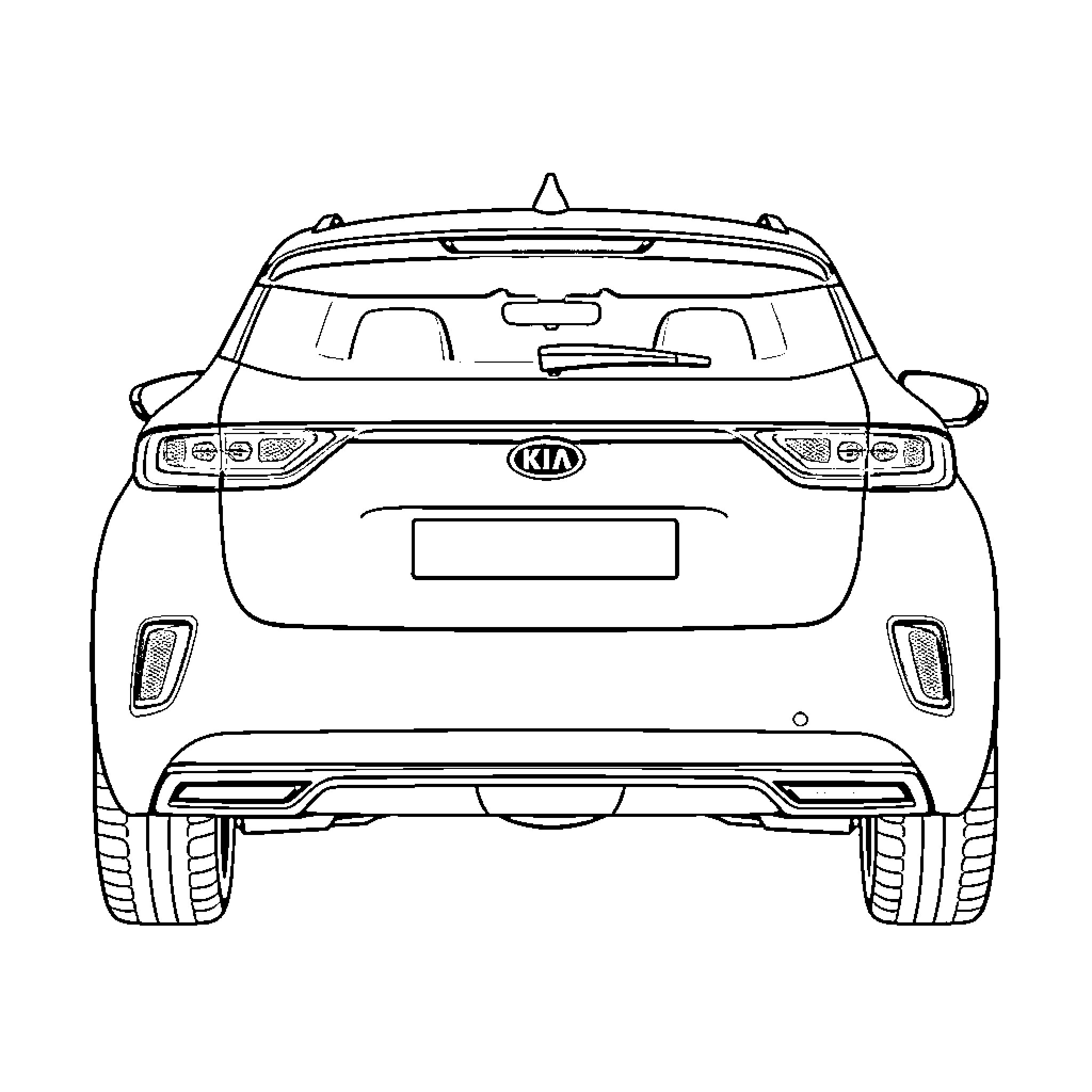 Kia Ev6 rear view of the vehicle Coloring Page (free black-and-white line drawing printable PDF for all, from beginners to advanced learners, including children, teens, adults, and seniors)