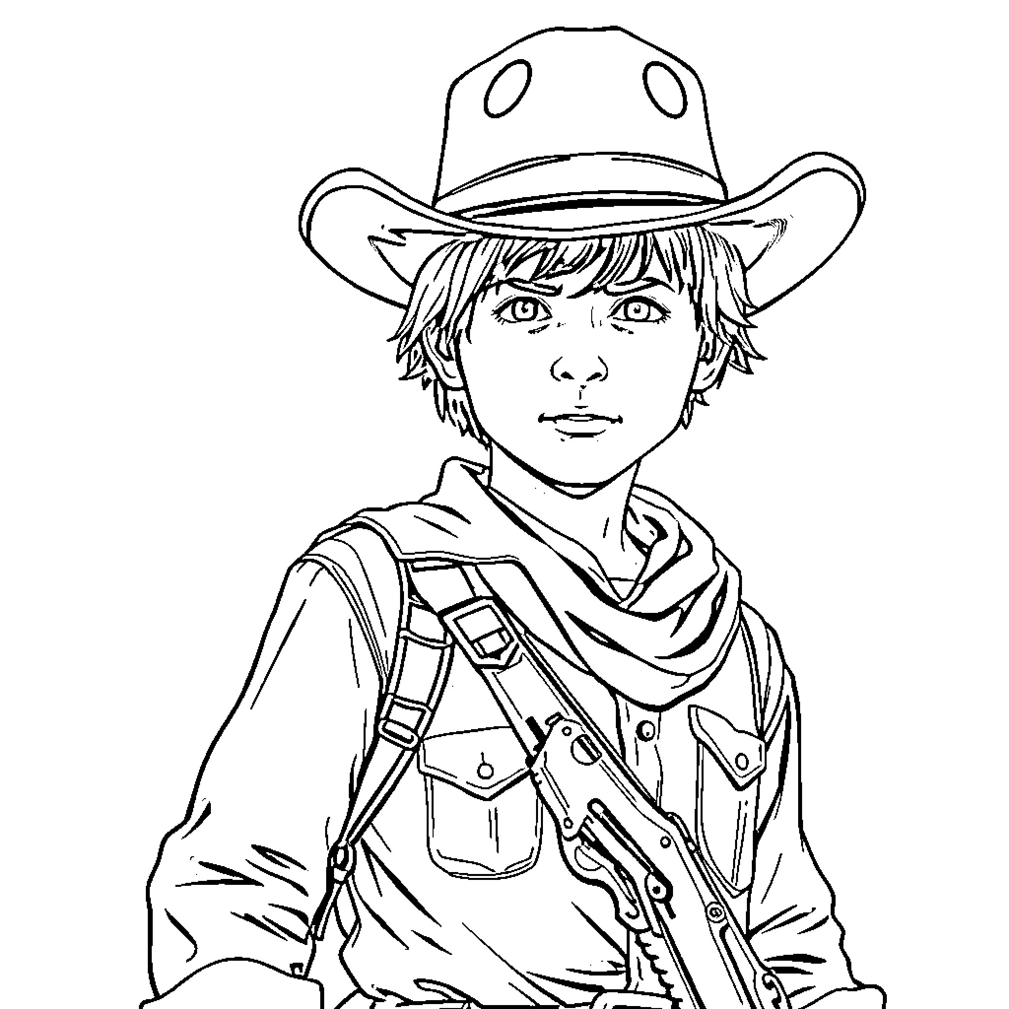 Boy adventuring in the wilderness Coloring Page (free black-and-white line drawing printable PDF for all, from beginners to advanced learners, including children, teens, adults, and seniors)