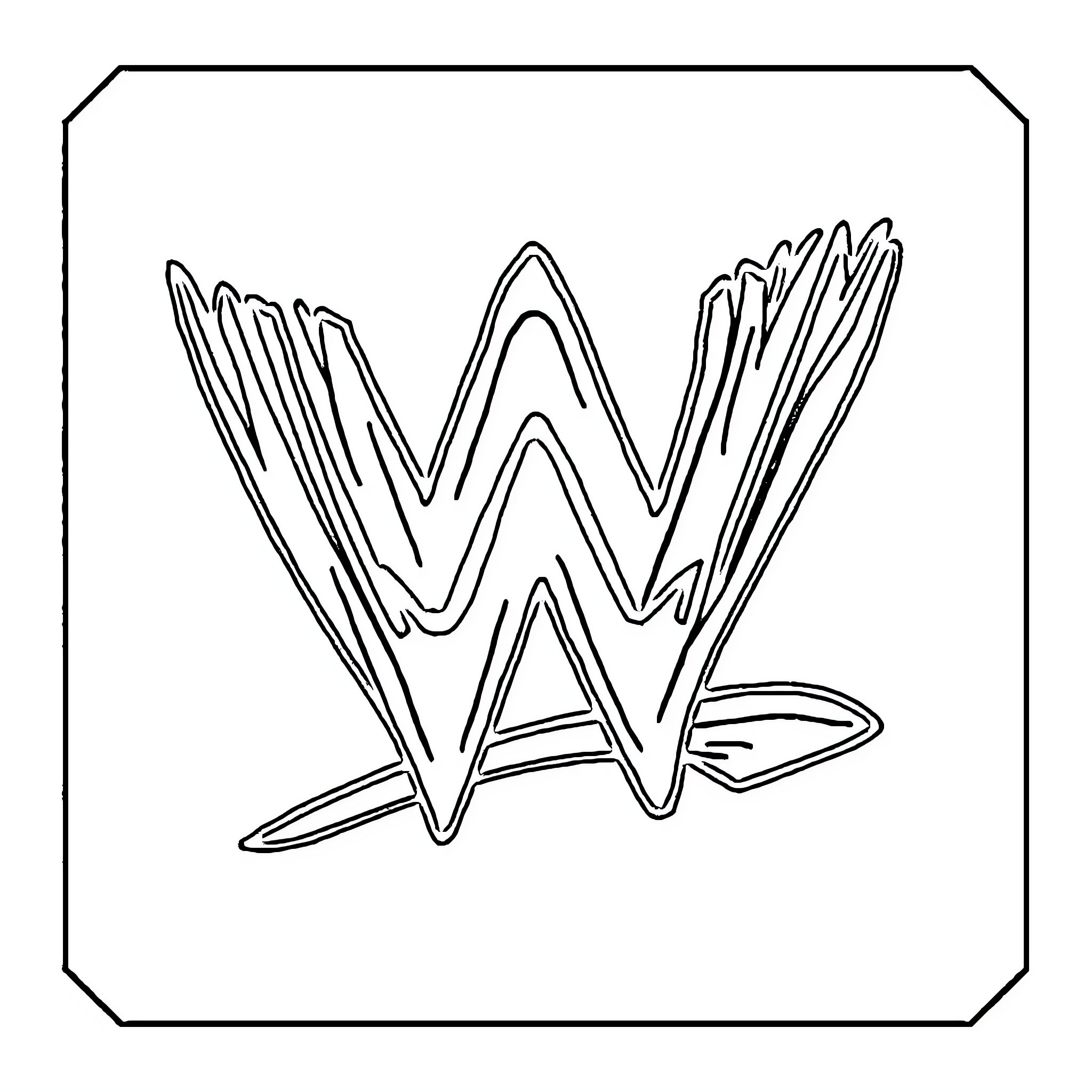 WWE Logo with abstract shapes and lines Coloring Page (free black-and-white line drawing printable PDF for all, from beginners to advanced learners, including children, teens, adults, and seniors)
